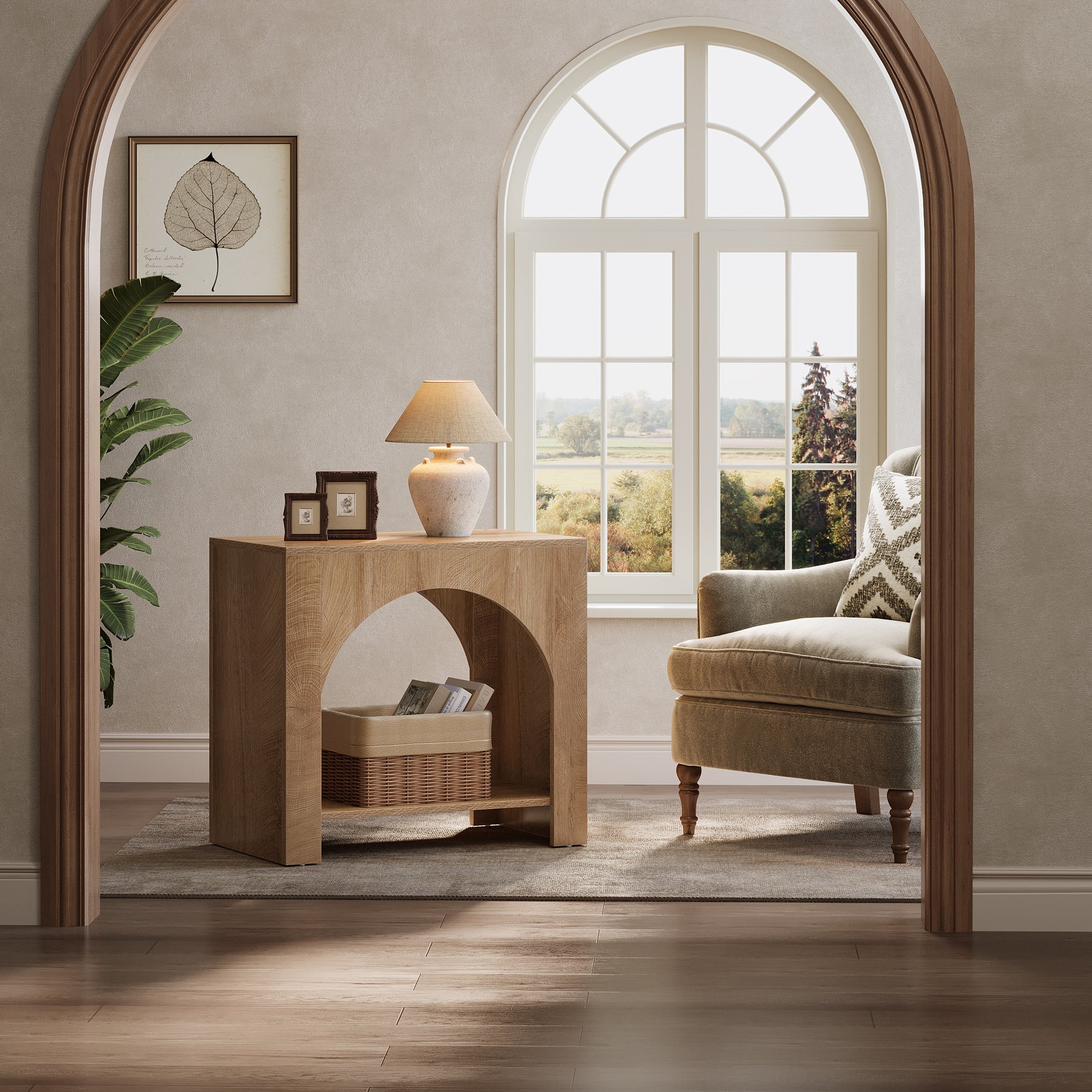 Tribesigns 27.6 Inch Farmhouse Side Table with Storage, Large Wooden End Table with Cabinet Shelf for Living Room