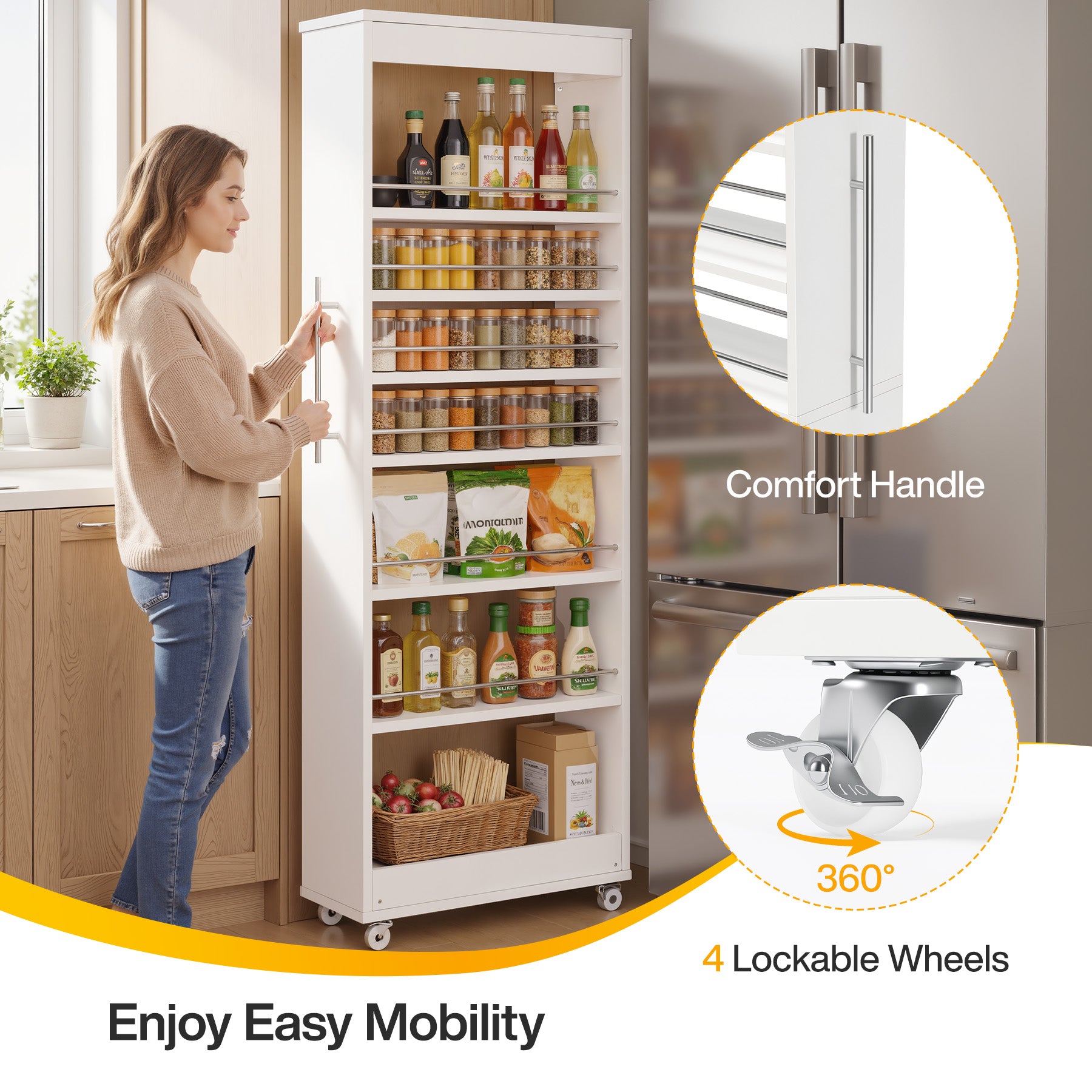 73-Inch 7-Tier Slim Rolling Pantry Cart, Narrow Pull-Out Storage Rack for Kitchen Gaps