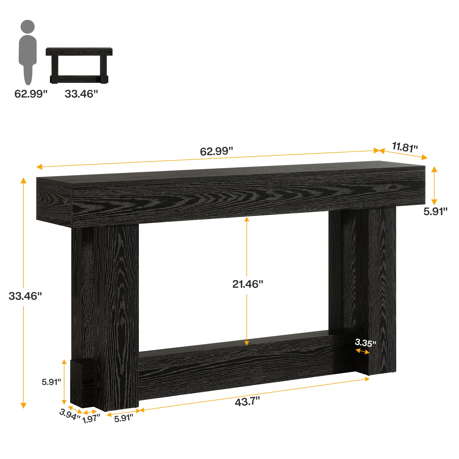 62.99 Inch Wood Console Table, 2-Tier Narrow Long Farmhouse Entryway Table