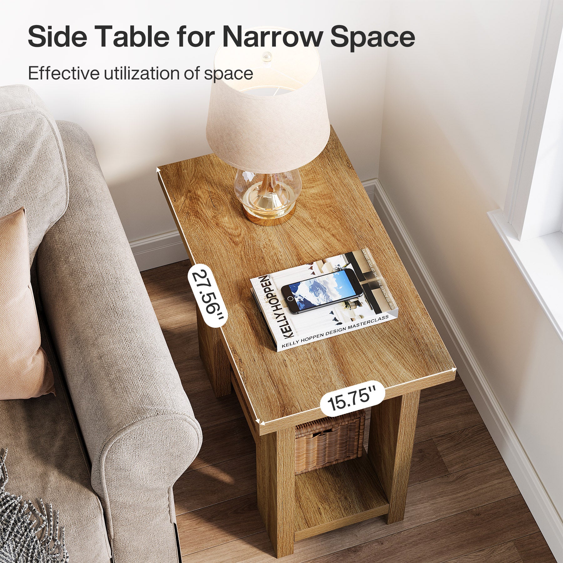 Tribesigns 27.6-Inch Wooden Side Table with 2-Tier Shelf, Farmhouse End Table for Small Spaces
