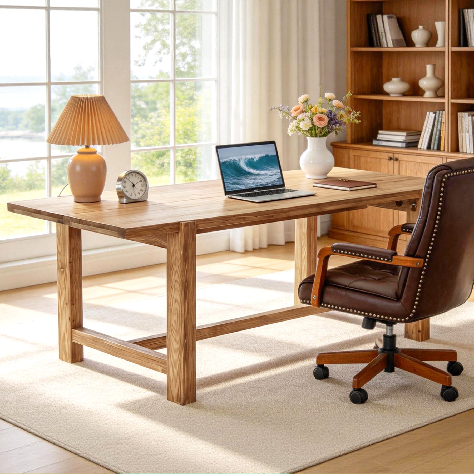 Tribesigns 63-Inch Solid Wood Computer Desk, Large Executive Office Desk with Sturdy Legs