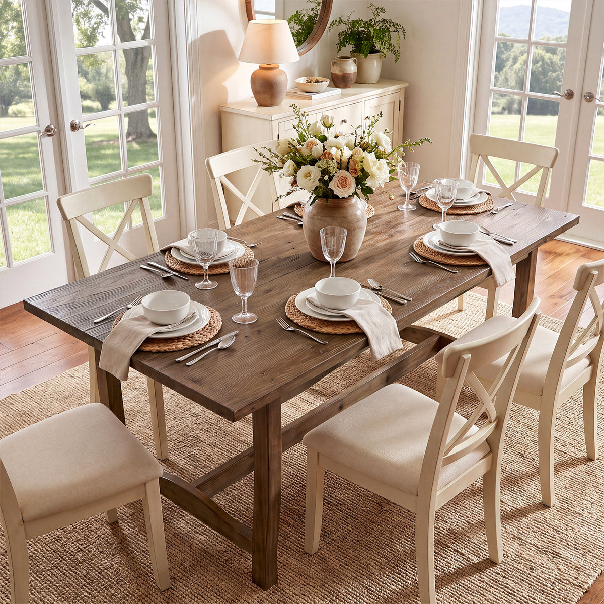 Tribesigns 63-Inch Solid Wood Dining Table for 4-6, Farmhouse Kitchen Table with Trestle Base