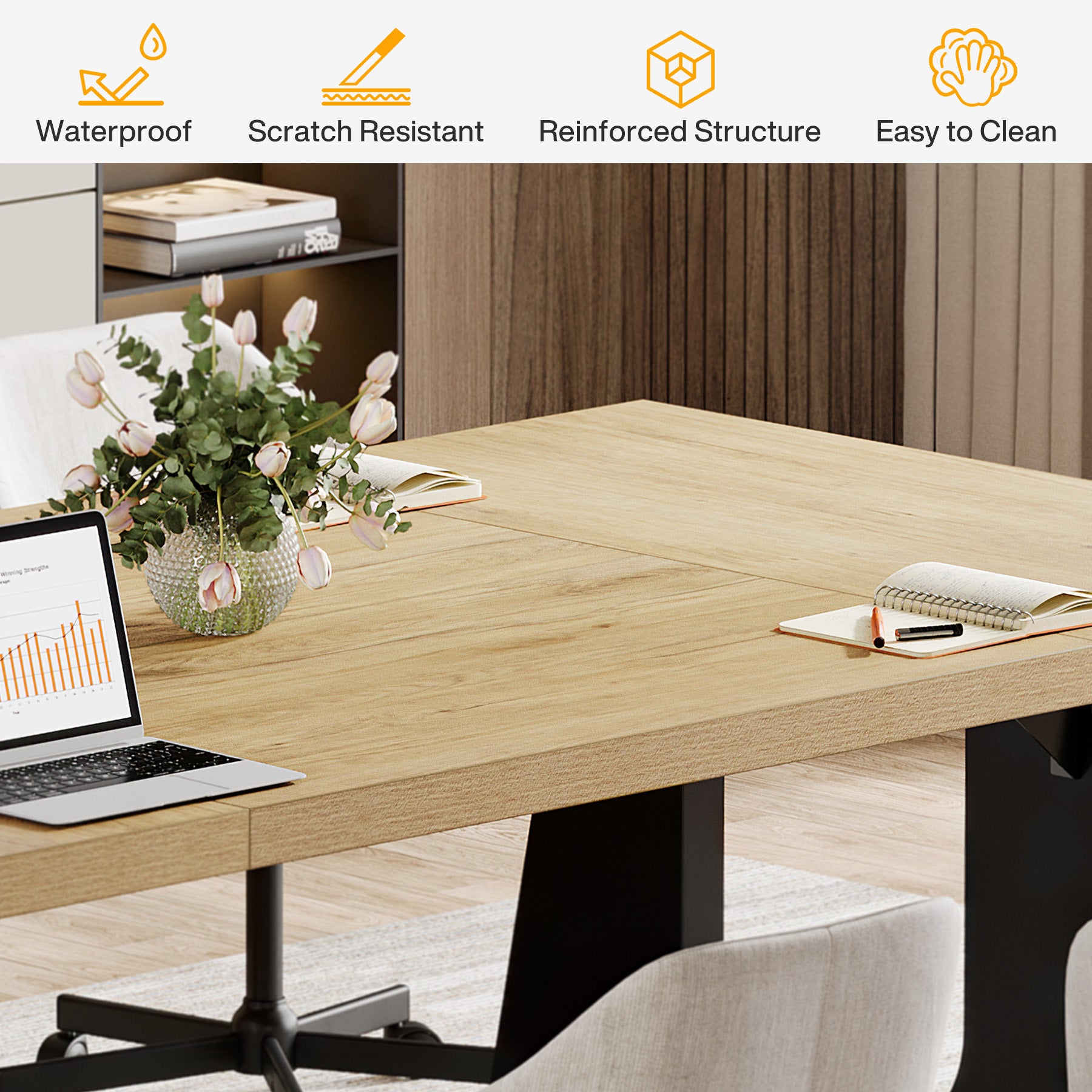 70.9-Inch Rectangular Conference Table for 6 to 8 People with Thick MDF Tabletop, Rustic Meeting Room Table for Office