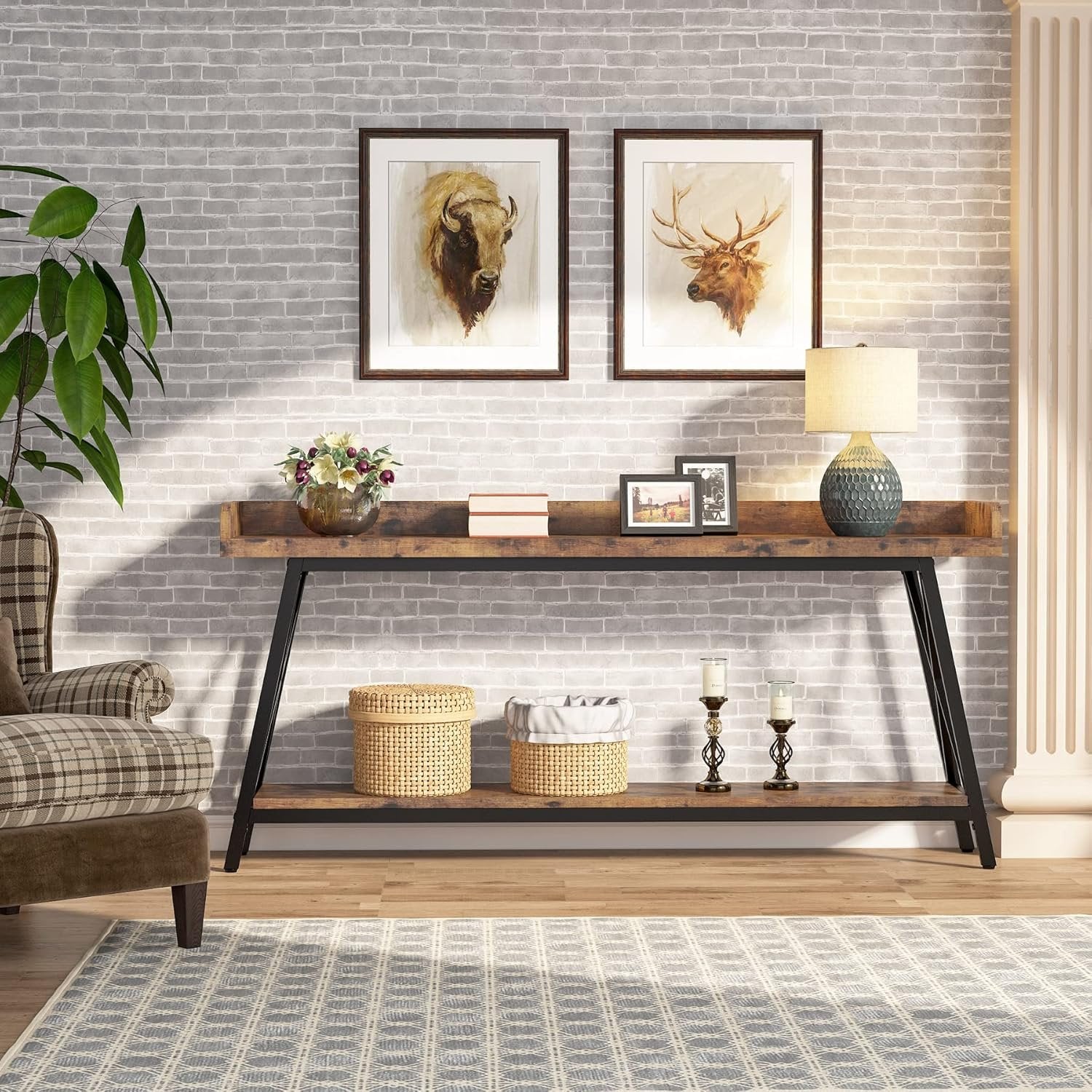 70.9-Inch Extra Long Sofa Table, Rustic Industrial Narrow Console for Entryway and Living Room