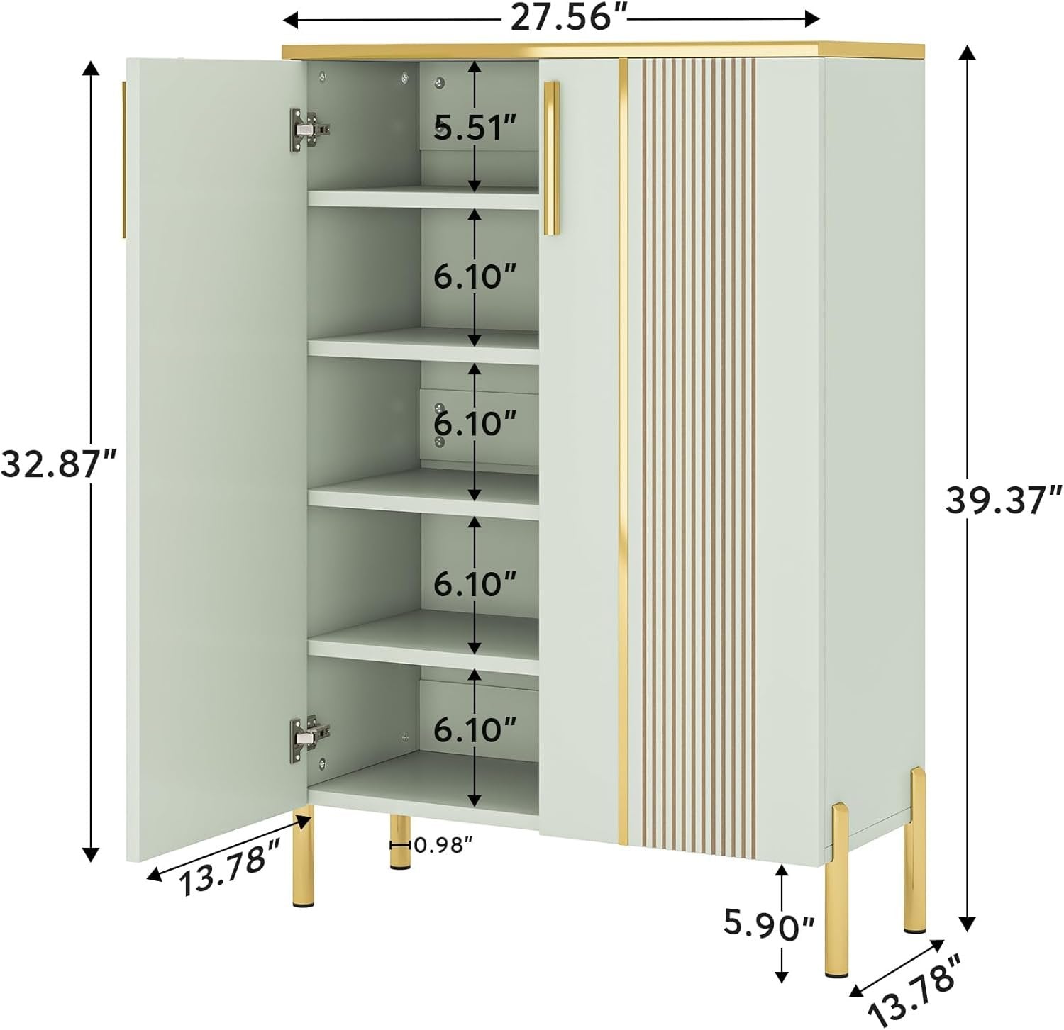 39.37-Inch Shoe Cabinet with Doors, 6-Tier Wooden Storage Organizer with Adjustable Shelves