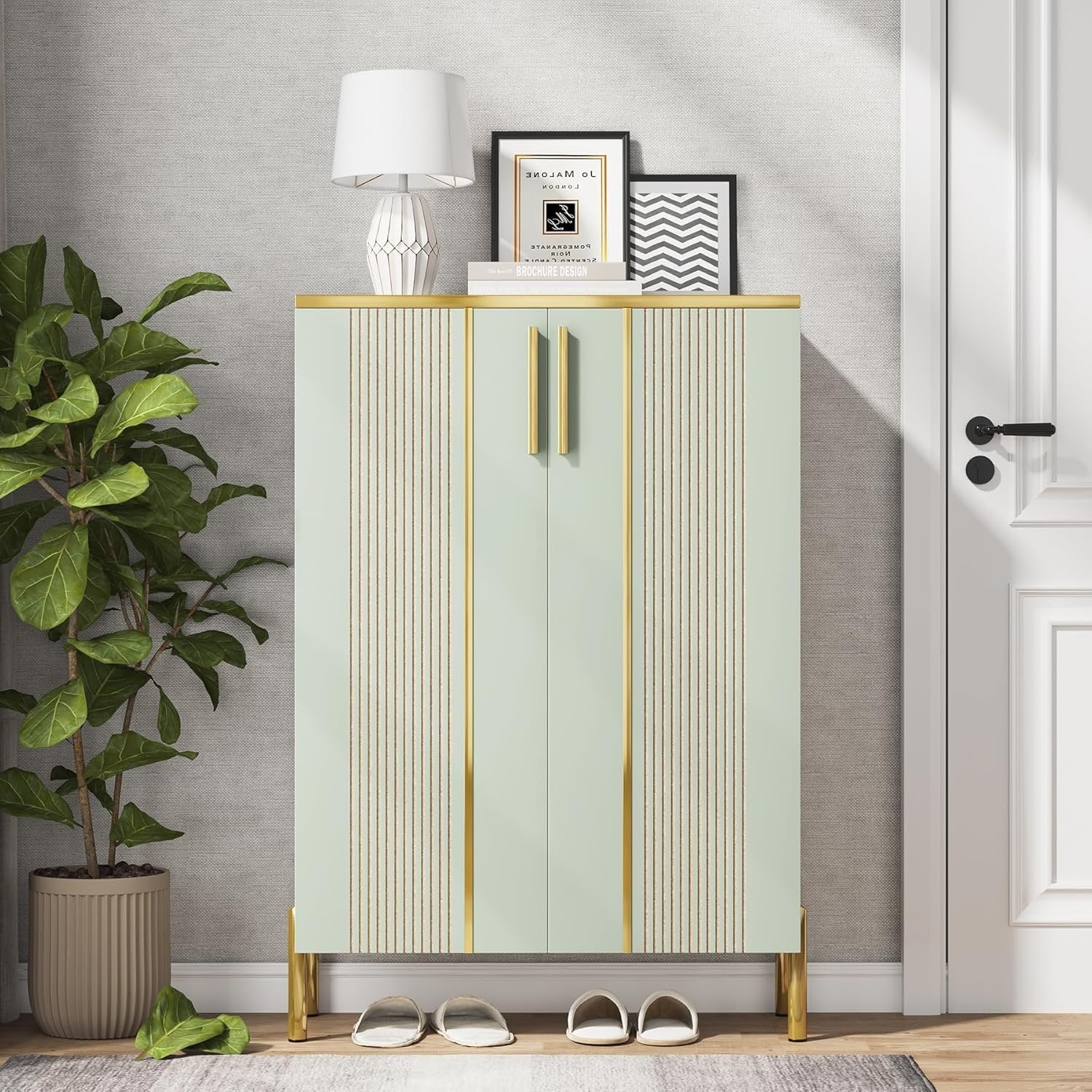 39.37-Inch Shoe Cabinet with Doors, 6-Tier Wooden Storage Organizer with Adjustable Shelves