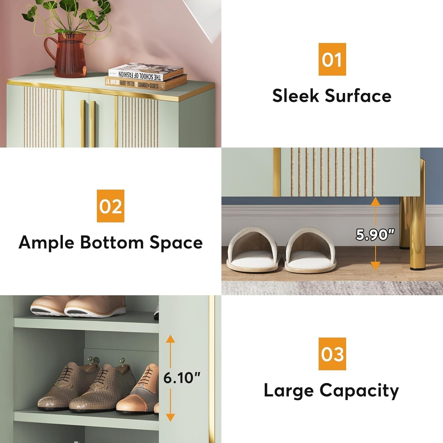 39.37-Inch Shoe Cabinet with Doors, 6-Tier Wooden Storage Organizer with Adjustable Shelves