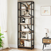 78.74 Inches High 6-Tier Open Shelf for Home Office and Living Room in Brown 3