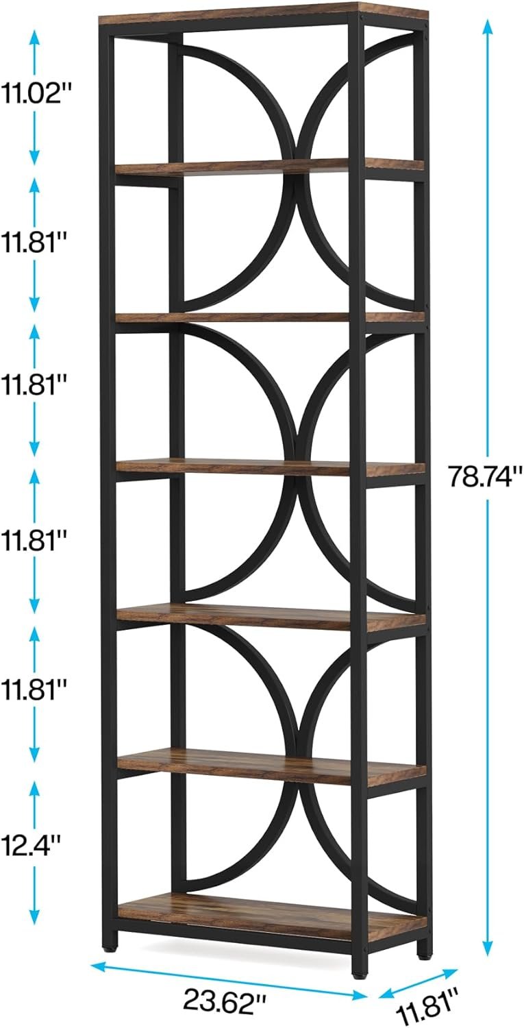 78.74 Inches High 6-Tier Open Shelf for Home Office and Living Room in Brown