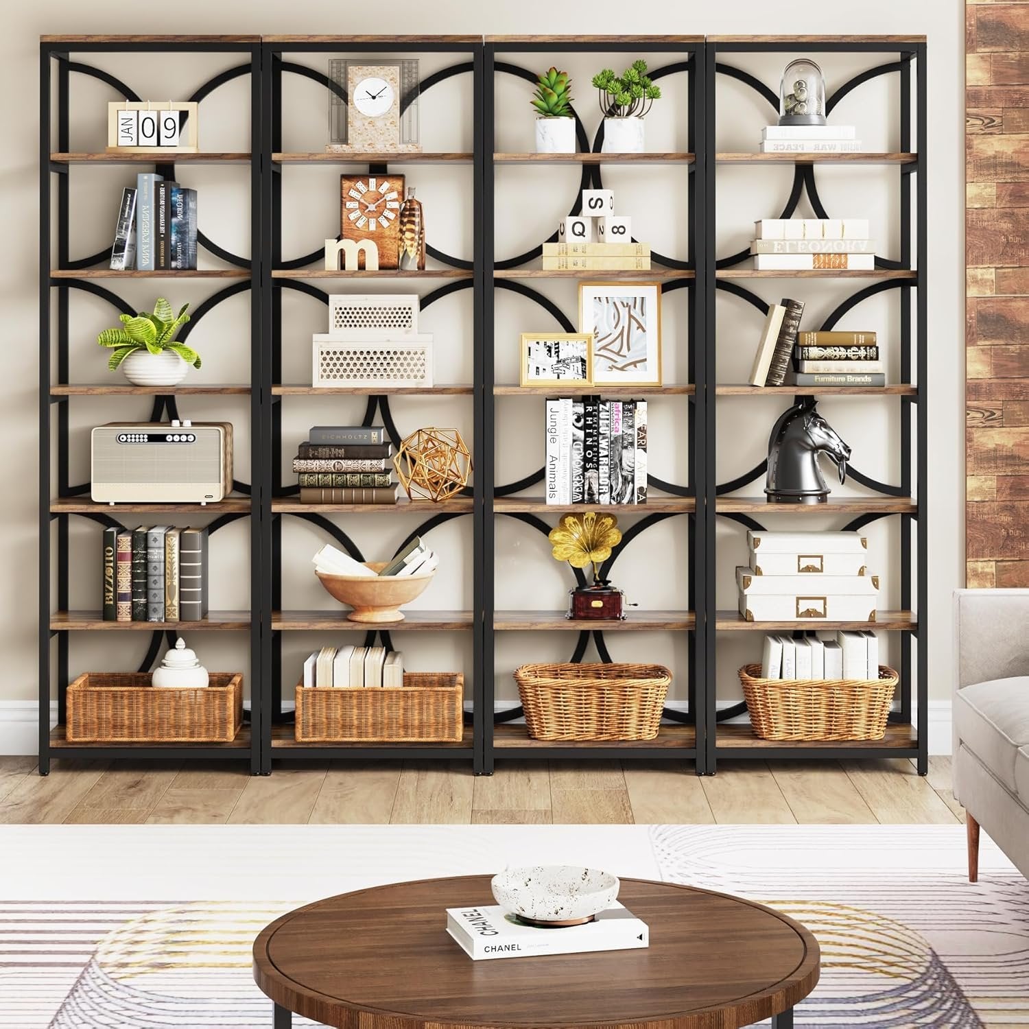 78.74 Inches High 6-Tier Open Shelf for Home Office and Living Room in Brown