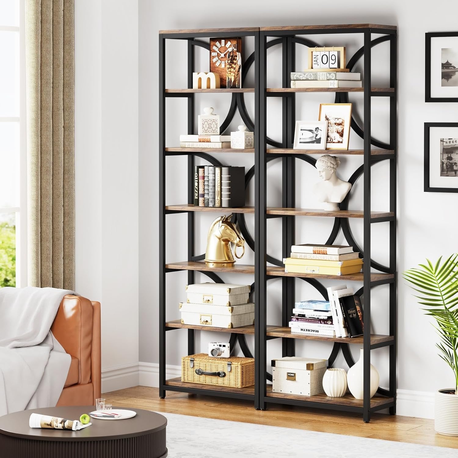 78.74 Inches High 6-Tier Open Shelf for Home Office and Living Room in Brown