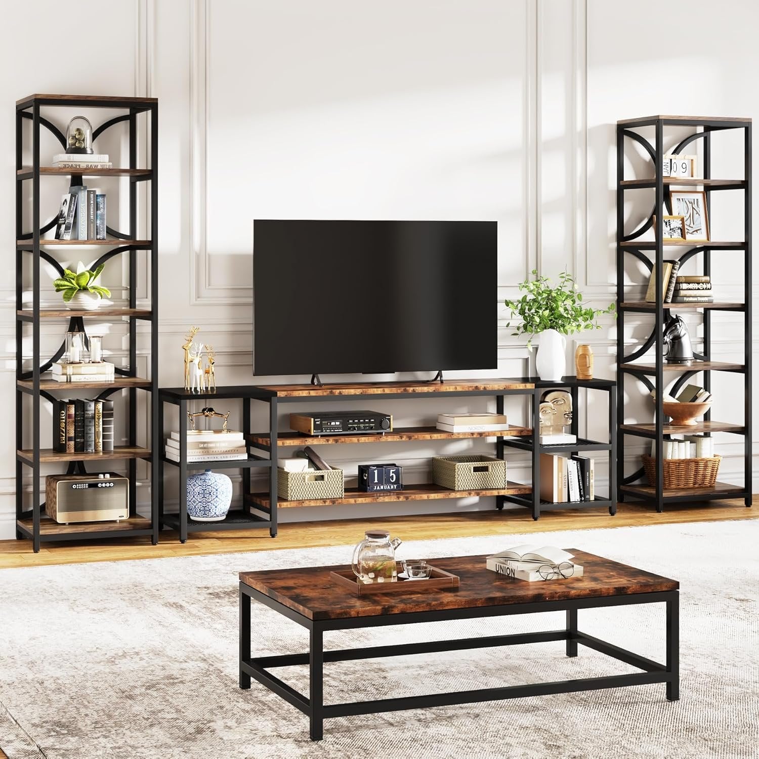 78.74 Inches High 6-Tier Open Shelf for Home Office and Living Room in Brown