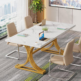 Modern 63" Faux Marble Conference Table, Elegant White and Gold Design for Home Office Meetings Seating Six. 3