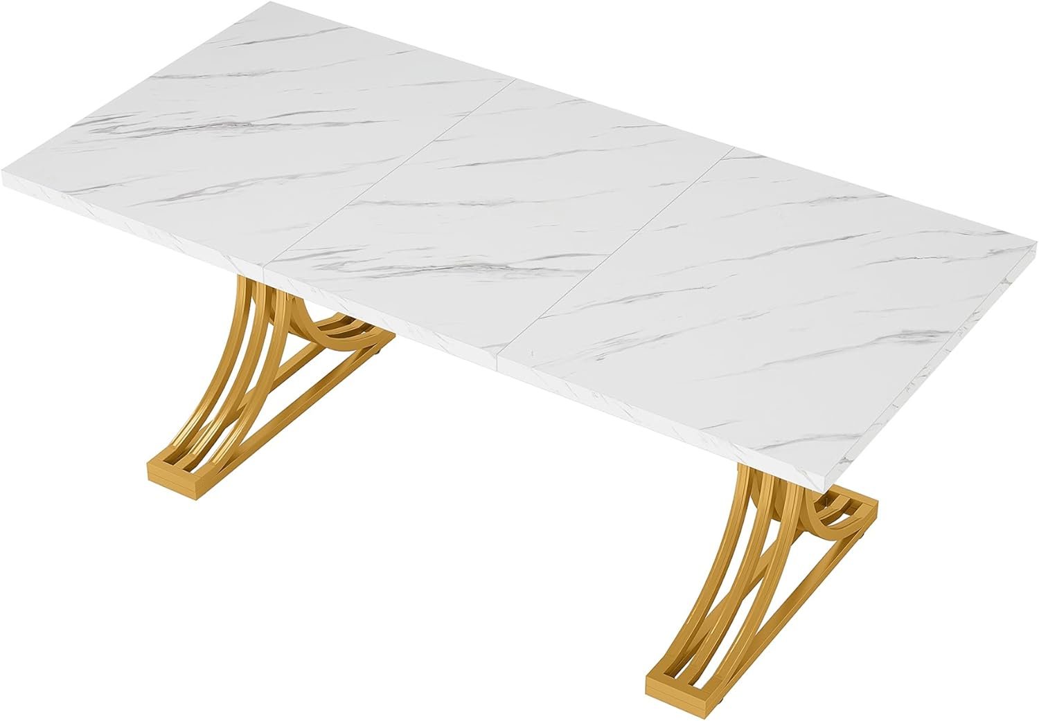 Modern 63" Faux Marble Conference Table, Elegant White and Gold Design for Home Office Meetings Seating Six.