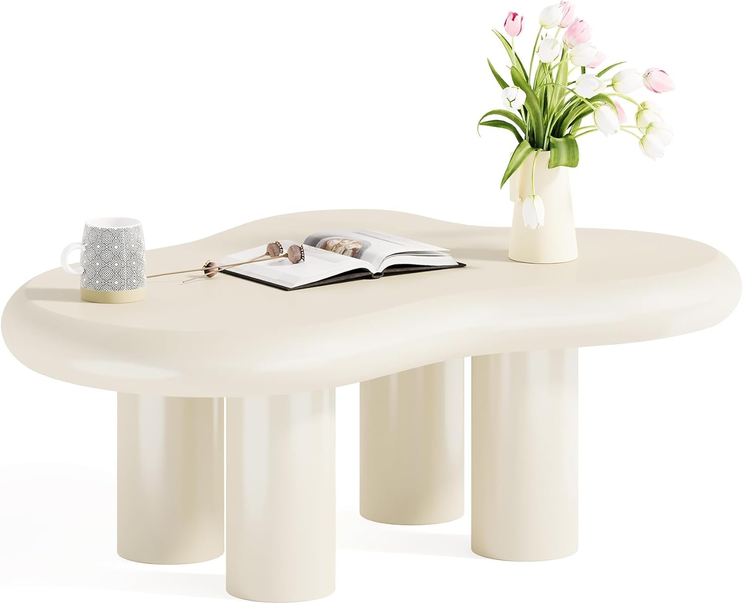 Curvy Cloud Coffee Table, Playful White Accent Table for Compact Living Rooms
