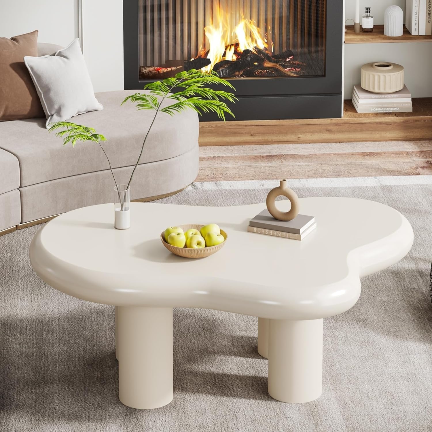 Curvy Cloud Coffee Table, Playful White Accent Table for Compact Living Rooms