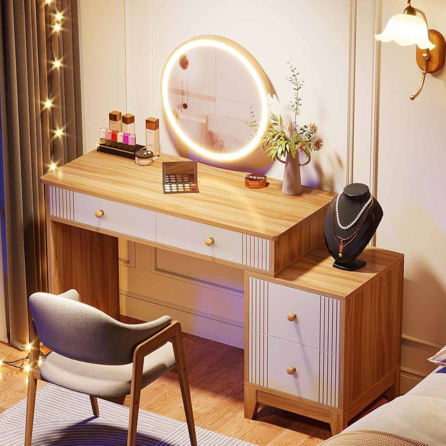 51-Inch Makeup Vanity Desk, Modern Dressing Table with 4 Drawers for Bedroom Organization