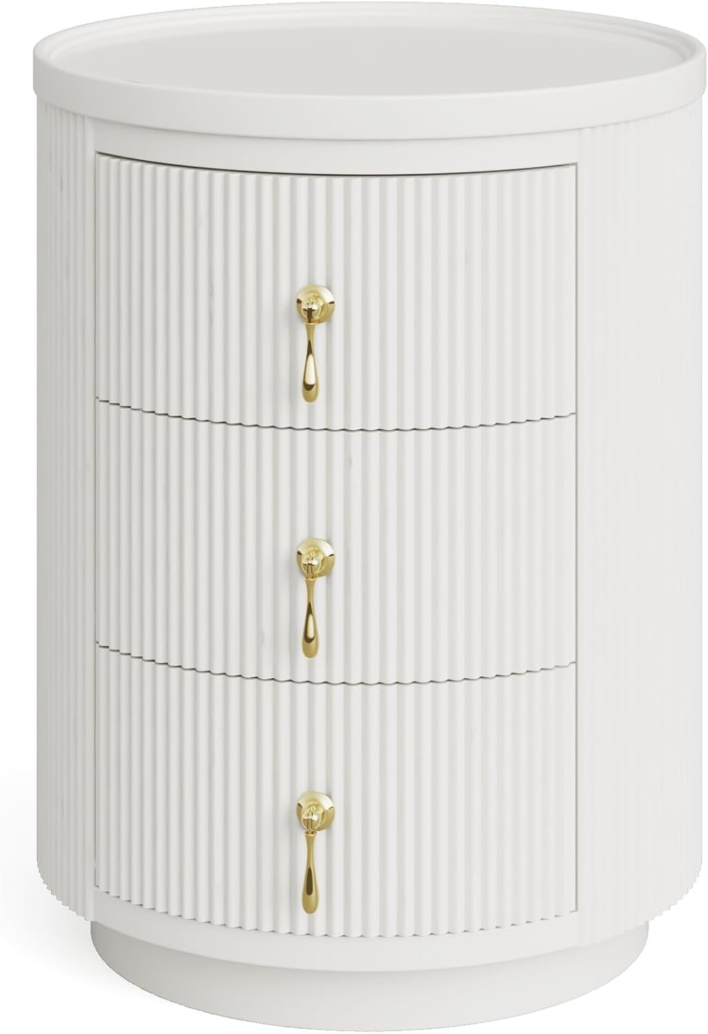 16" Modern 3-Drawer Bedside Table, Quick Assembly Round Nightstand for Small Spaces in White