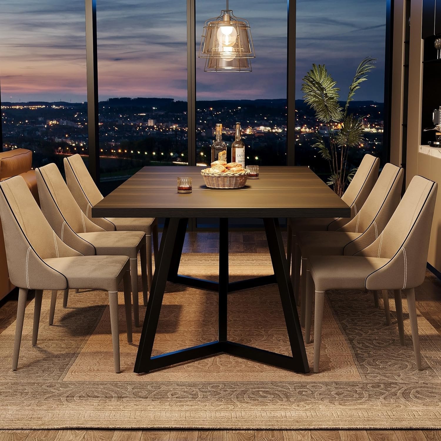 70.86-Inch Modern Dining Table for Family, Elegant Black Rectangular Table with Sturdy Metal Frame