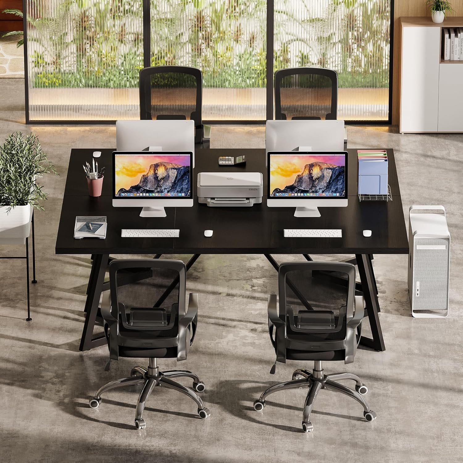 70.86-Inch Modern Executive Desk, Black Office Workstation with Sturdy Metal Frame