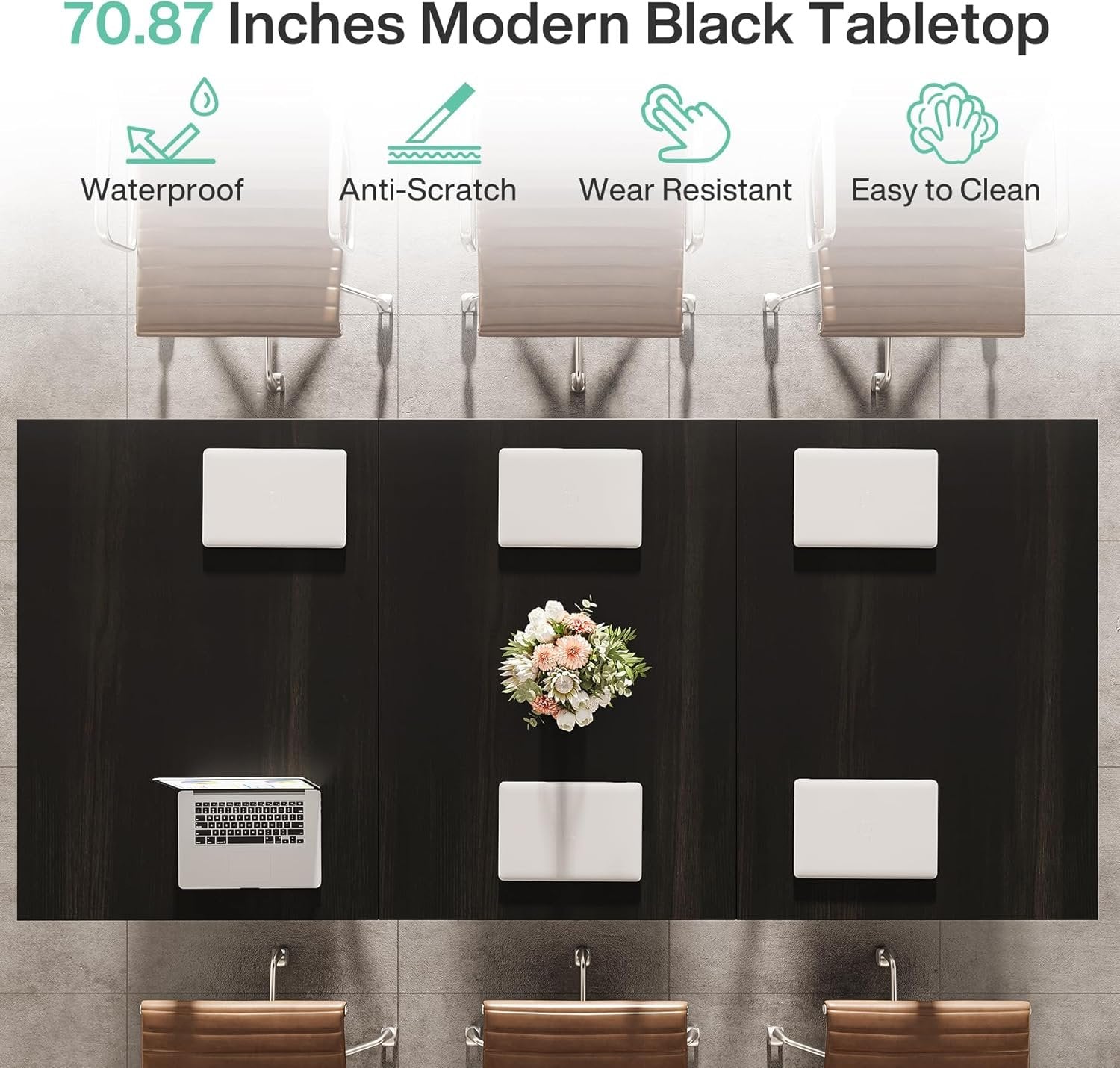 70.86" Modern Conference Table, Sleek Black Rectangular Desk with Sturdy Metal Frame