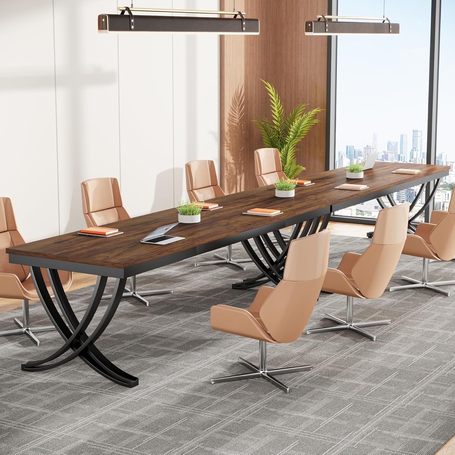 6.5FT Conference Table for 6-8 People, 78-Inch Rectangular Table with Metal Frame