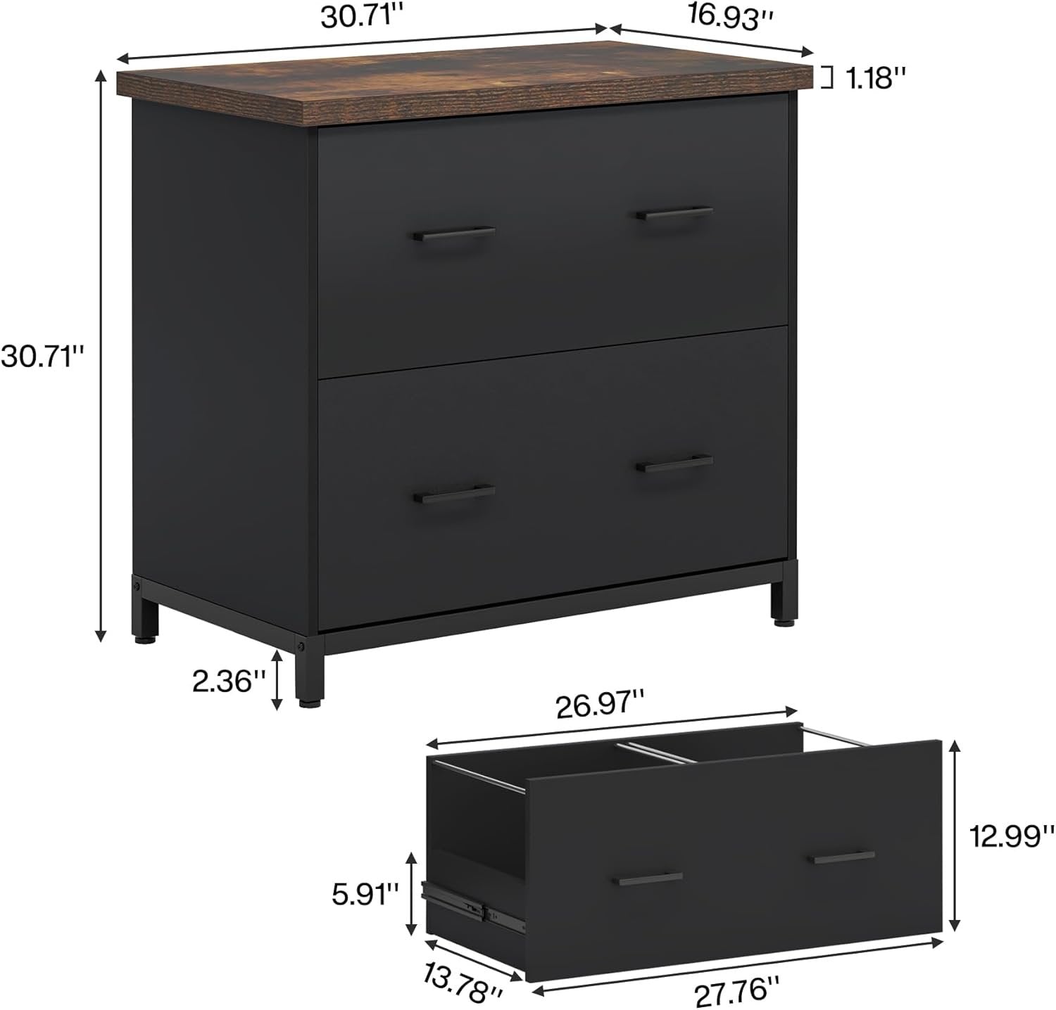 Tribesigns 2-Drawer Wooden File Cabinet, Compact Lateral Organizer for A4 and Letter Sizes