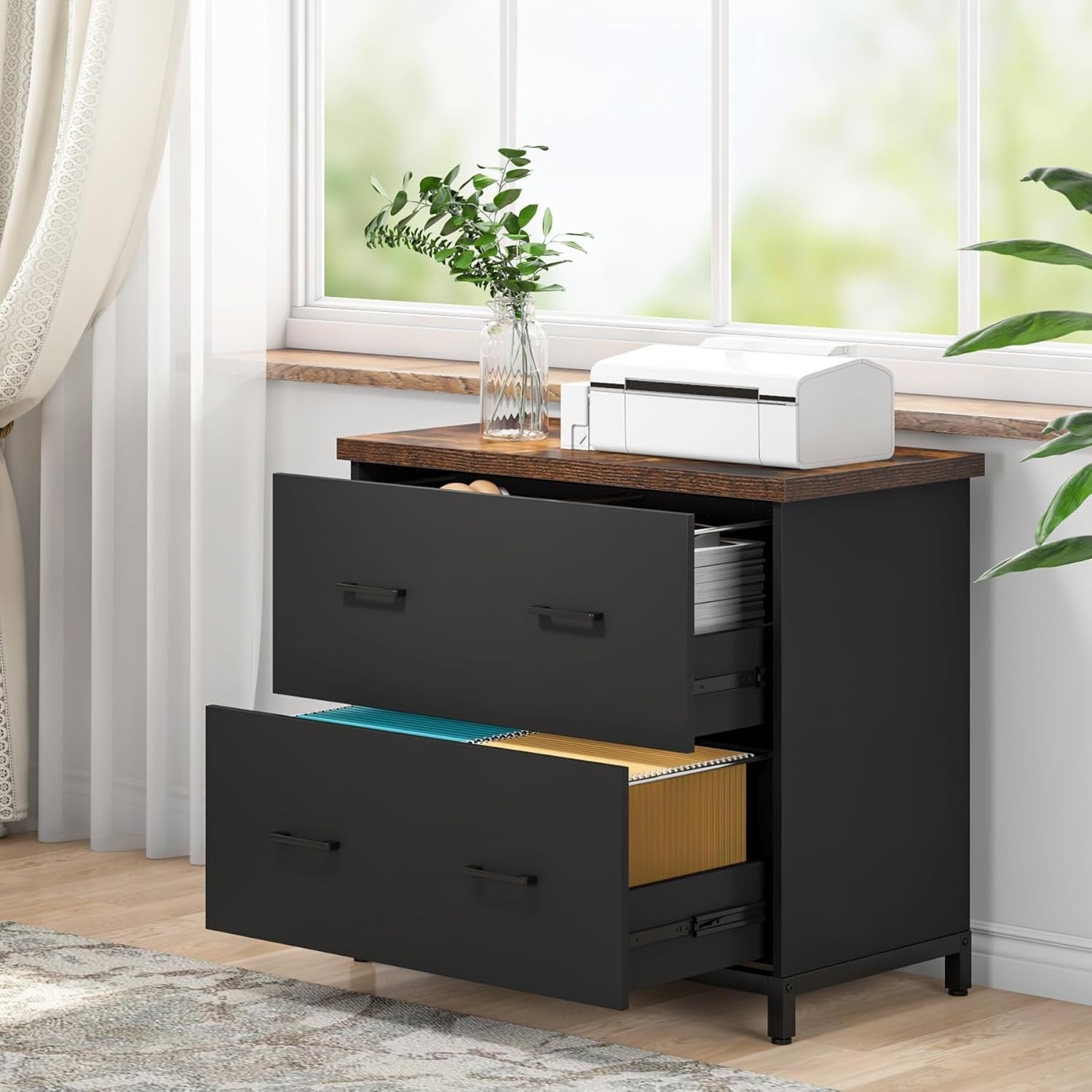 Tribesigns 2-Drawer Wooden File Cabinet, Compact Lateral Organizer for A4 and Letter Sizes