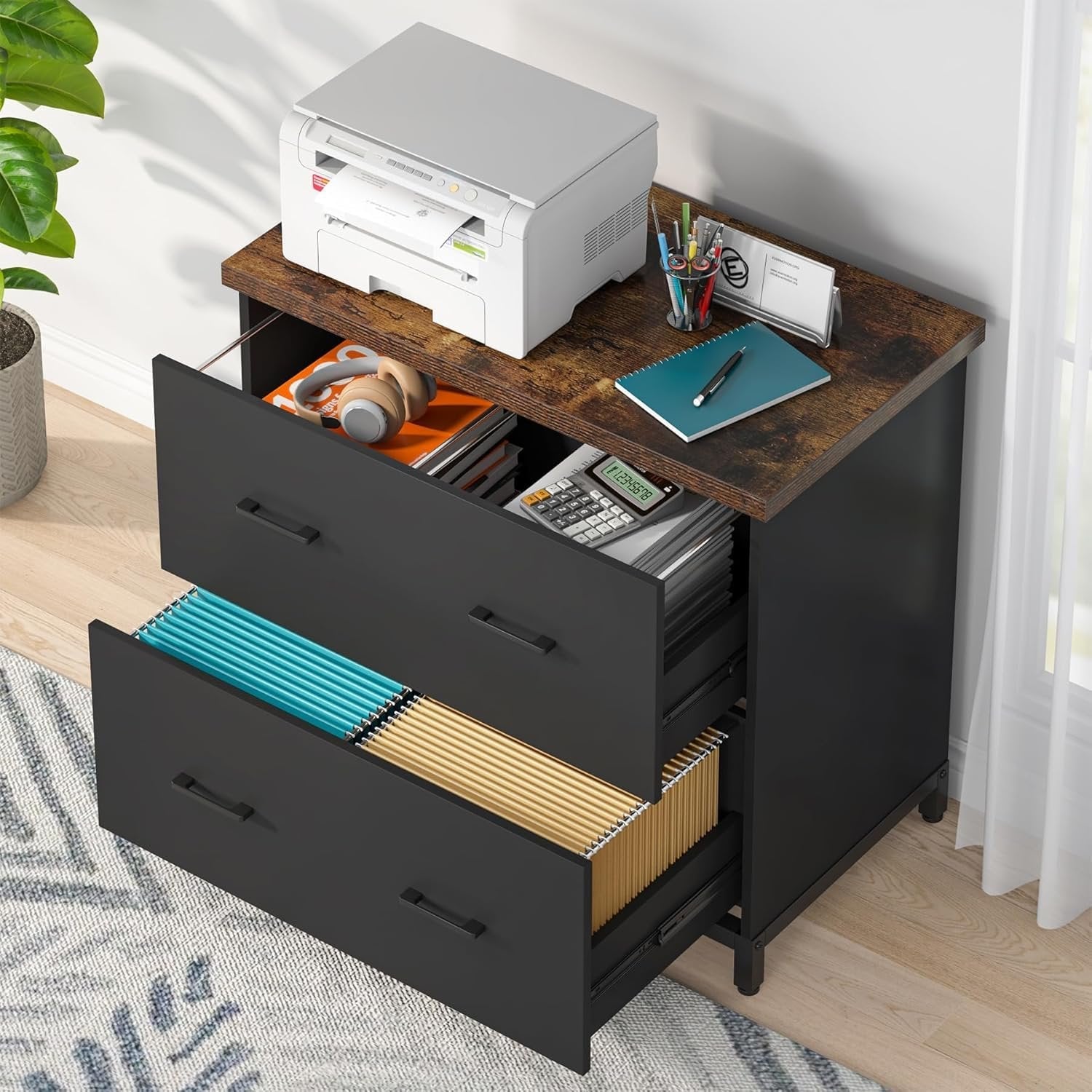 Tribesigns 2-Drawer Wooden File Cabinet, Compact Lateral Organizer for A4 and Letter Sizes