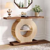 Tribesigns Console Table with Storage Shelves, Entryway Sofa Table with Circular Base 3