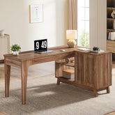 57-Inch L-Shaped Corner Desk with Storage Cabinet, Wood Home Office Workstation and Study Writing Table 3