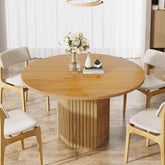 47" Round Wood Dining Table for 4 - Natural Oak Tabletop with Heavy Duty Pedestal Base 3