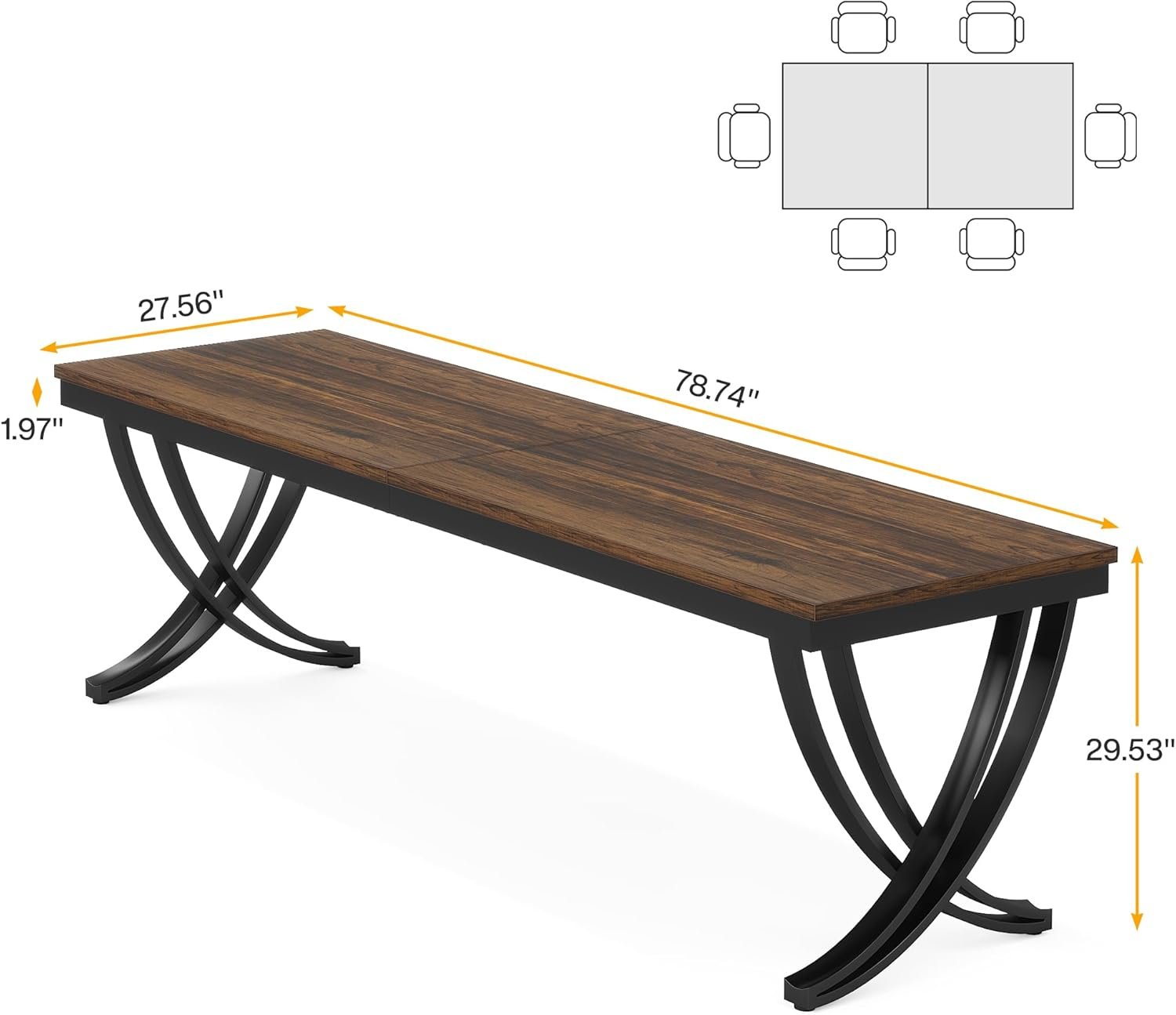 78-Inch Rectangular Dining Table for 6-8, Large Wood Farmhouse Table with Metal Legs