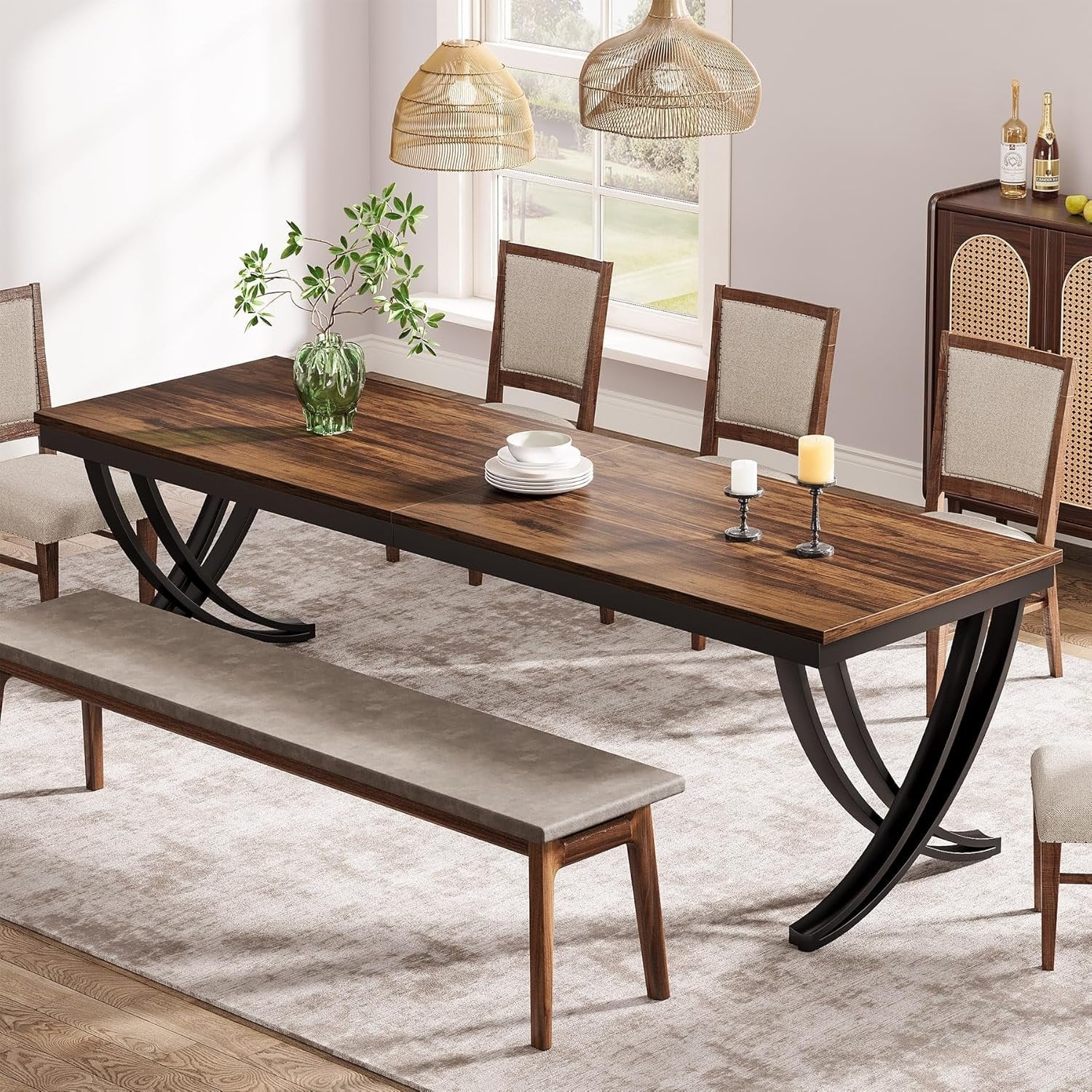 78-Inch Rectangular Dining Table for 6-8, Large Wood Farmhouse Table with Metal Legs