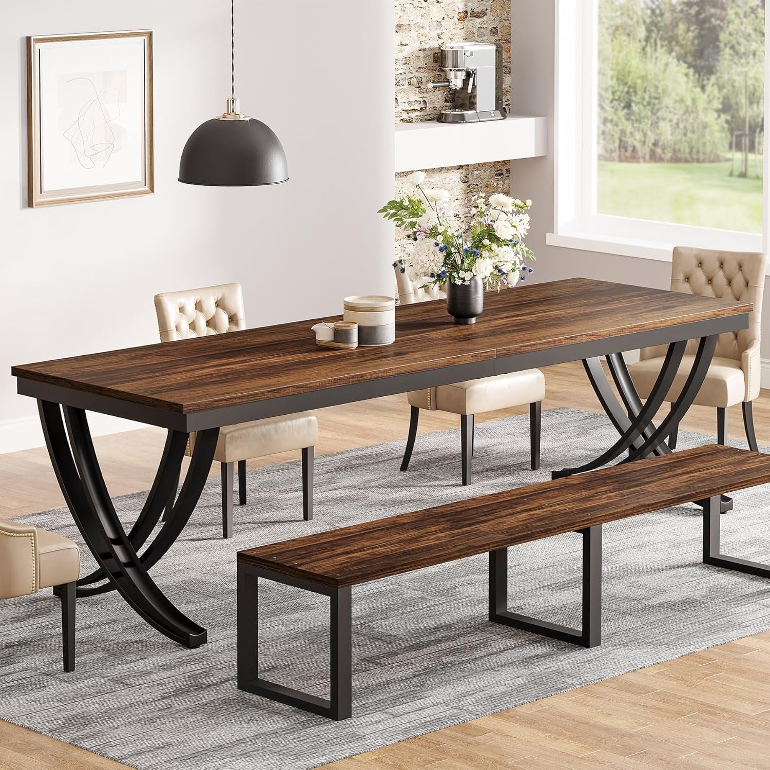 78-Inch Rectangular Dining Table for 6-8, Large Wood Farmhouse Table with Metal Legs
