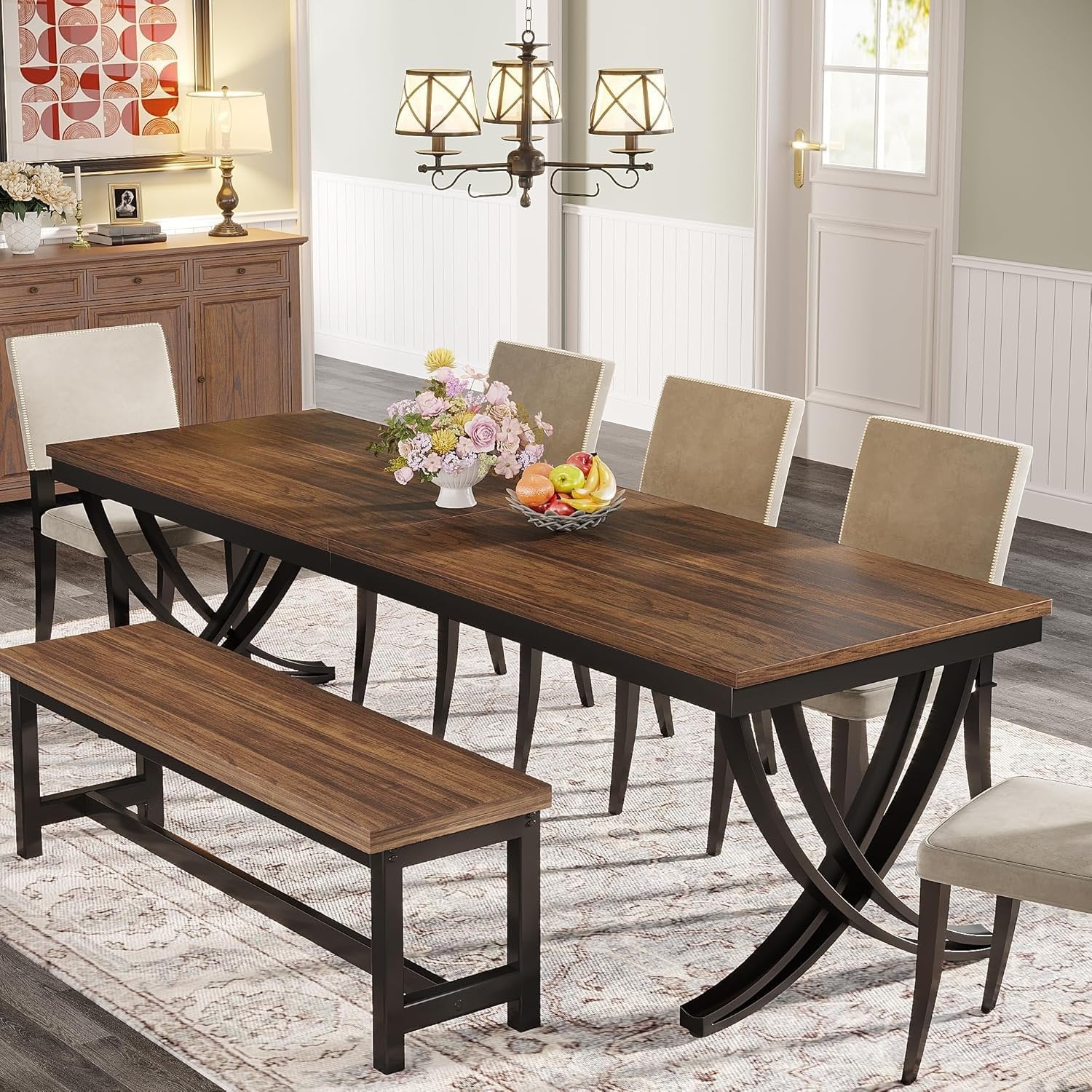 78-Inch Rectangular Dining Table for 6-8, Large Wood Farmhouse Table with Metal Legs