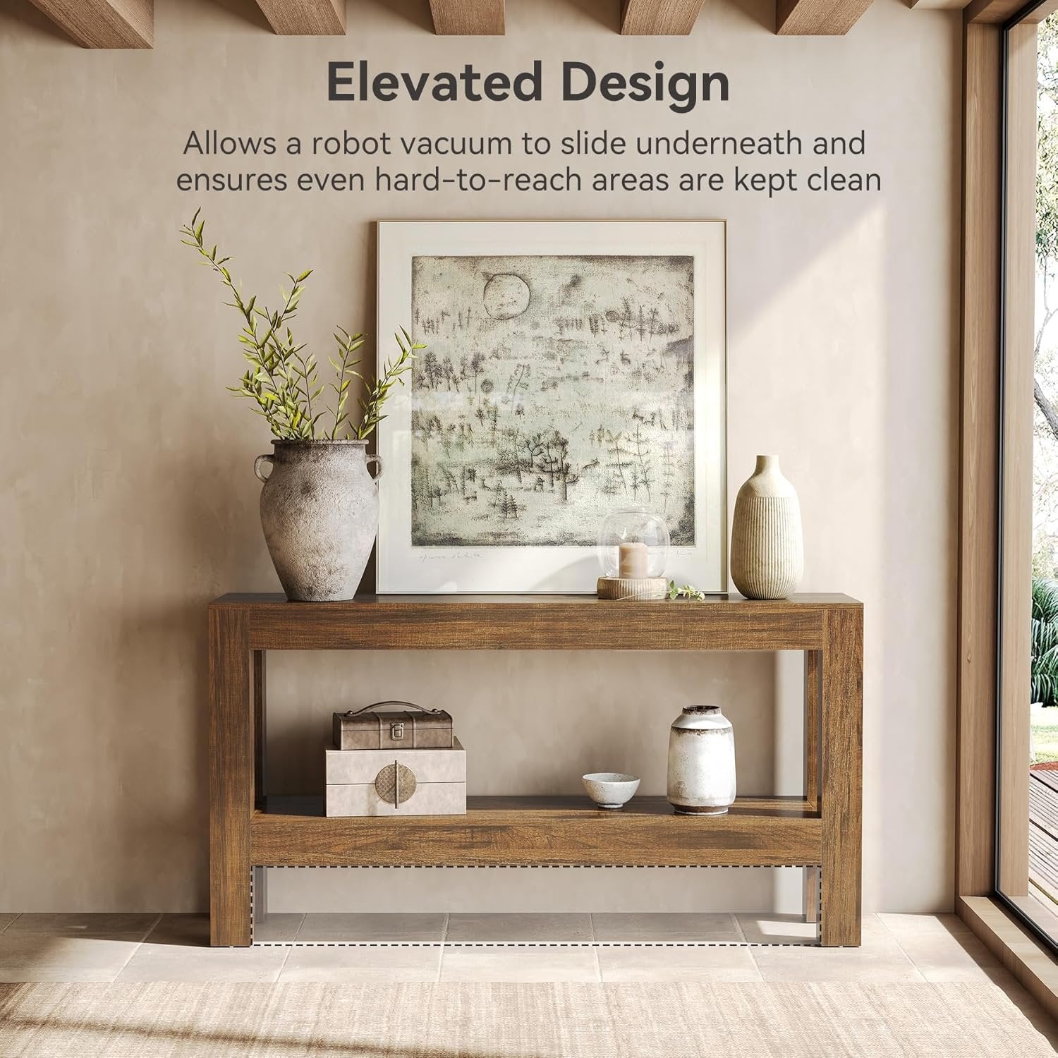 63" Farmhouse Console Table, Long Narrow Sofa Table with 2 Shelves for Entryway and Living Room