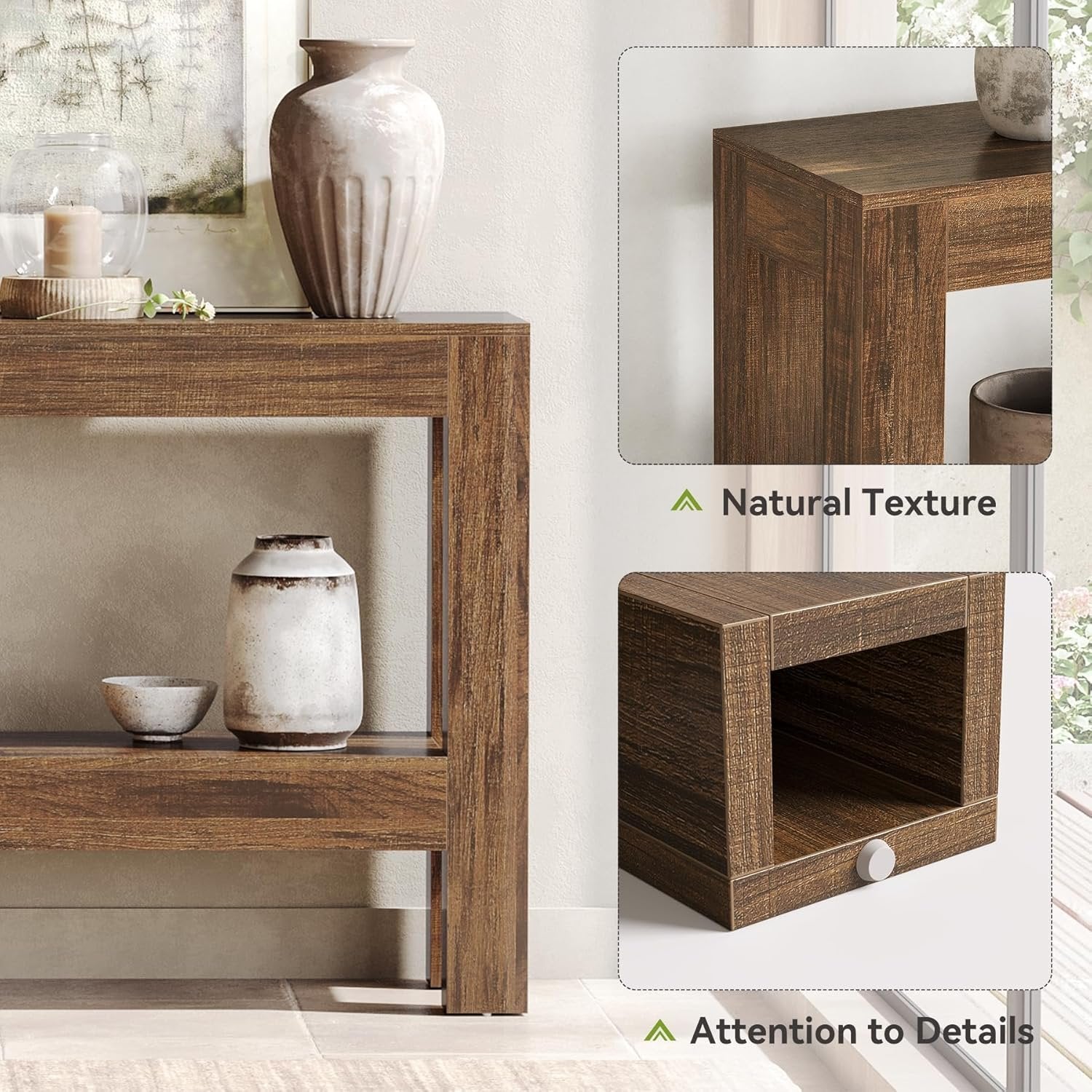 63" Farmhouse Console Table, Long Narrow Sofa Table with 2 Shelves for Entryway and Living Room