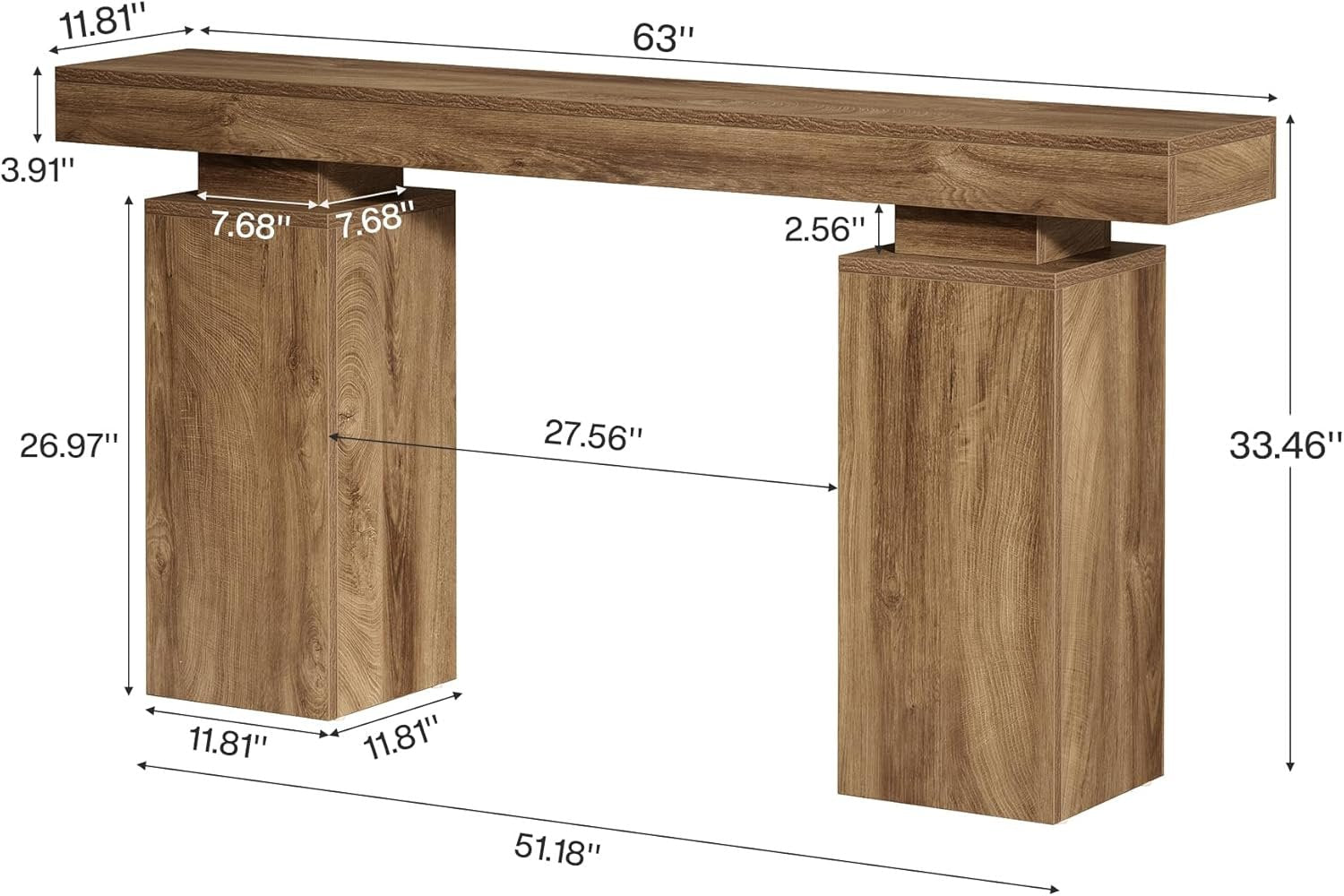 63 Inch Long Console Table for Entryway, Farmhouse Wooden Sofa Table for Living Room and Hallway
