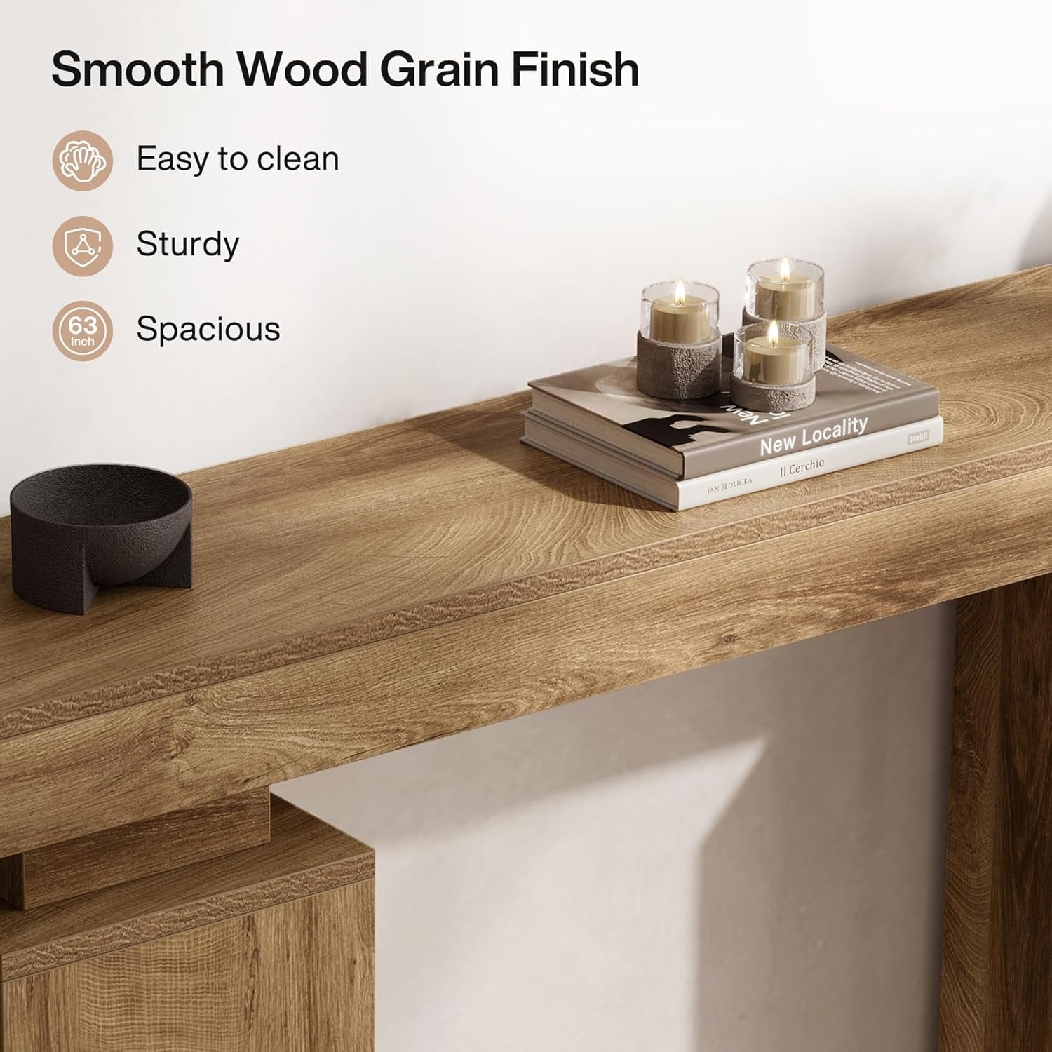 63 Inch Long Console Table for Entryway, Farmhouse Wooden Sofa Table for Living Room and Hallway