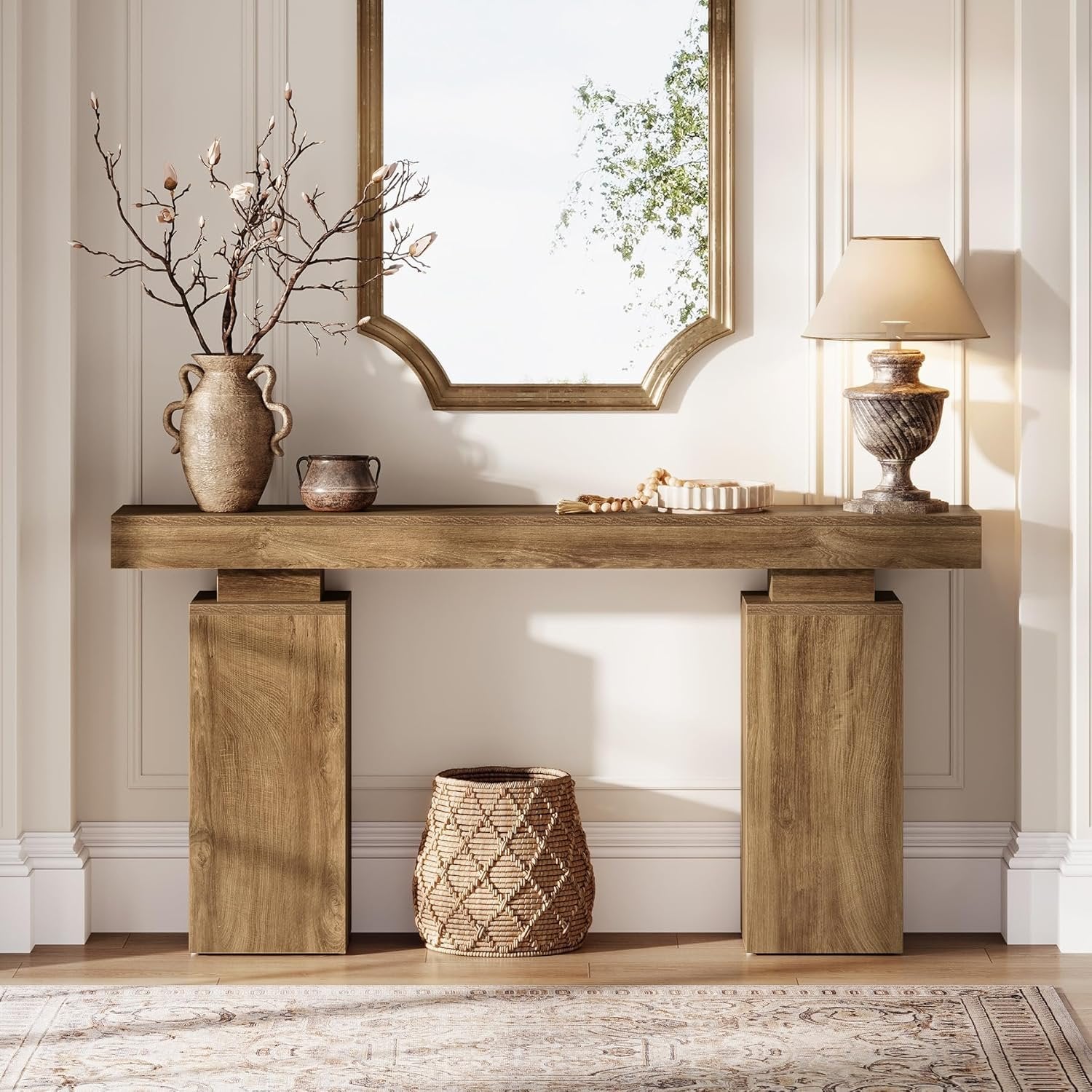 63 Inch Long Console Table for Entryway, Farmhouse Wooden Sofa Table for Living Room and Hallway