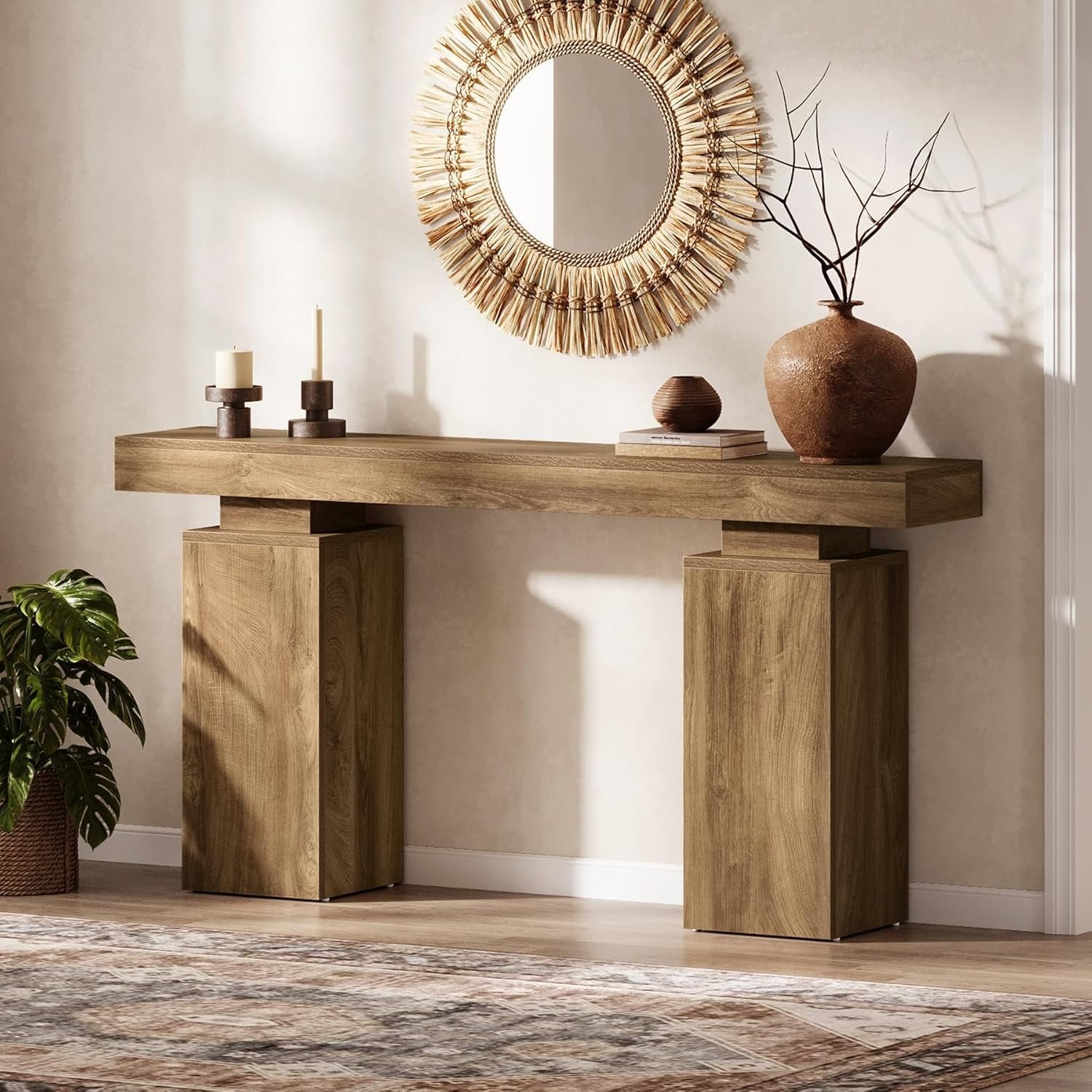 63 Inch Long Console Table for Entryway, Farmhouse Wooden Sofa Table for Living Room and Hallway