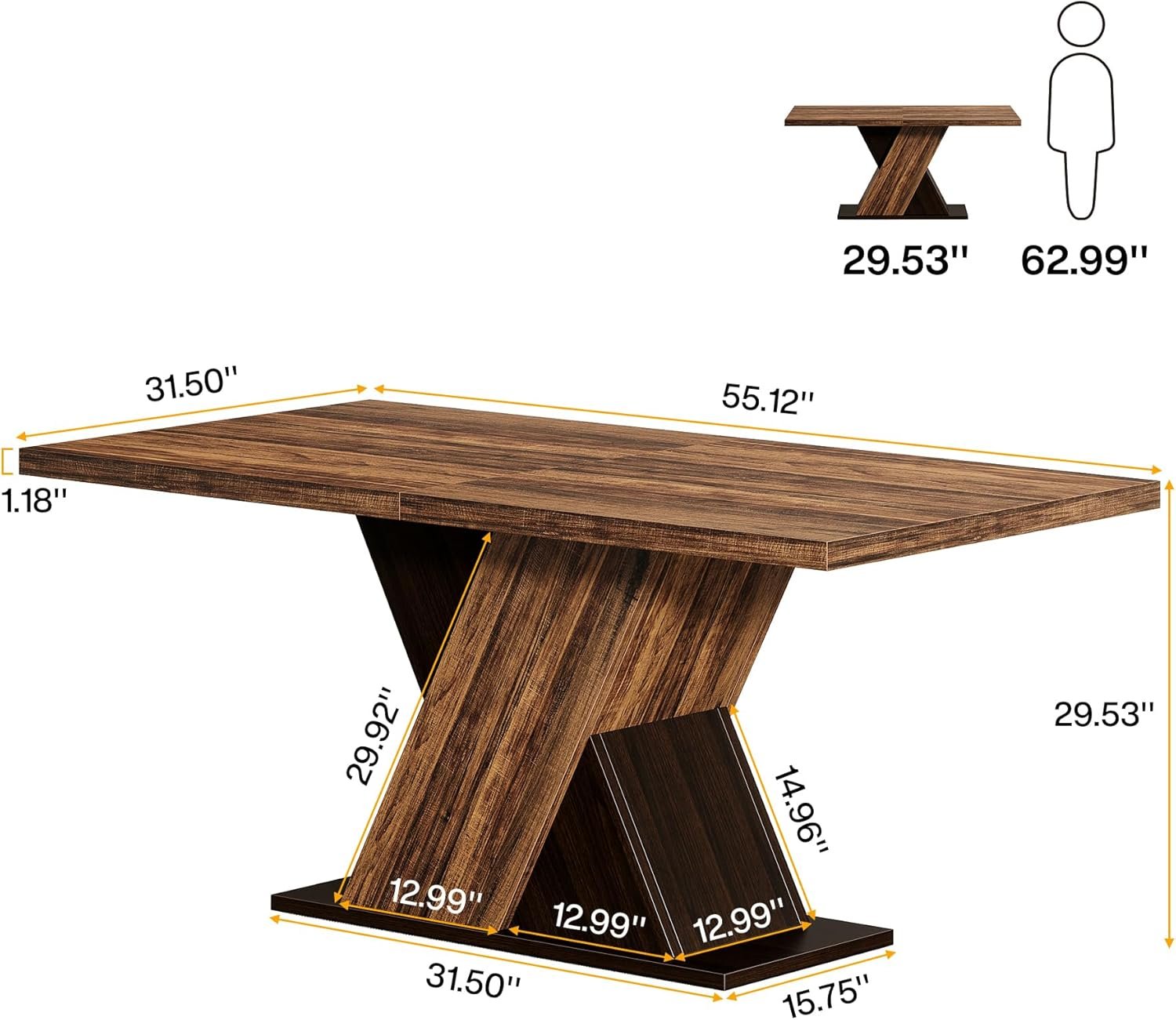 Tribesigns 55" Rustic Farmhouse Dining Table, Space-Saving Wood Table for 4