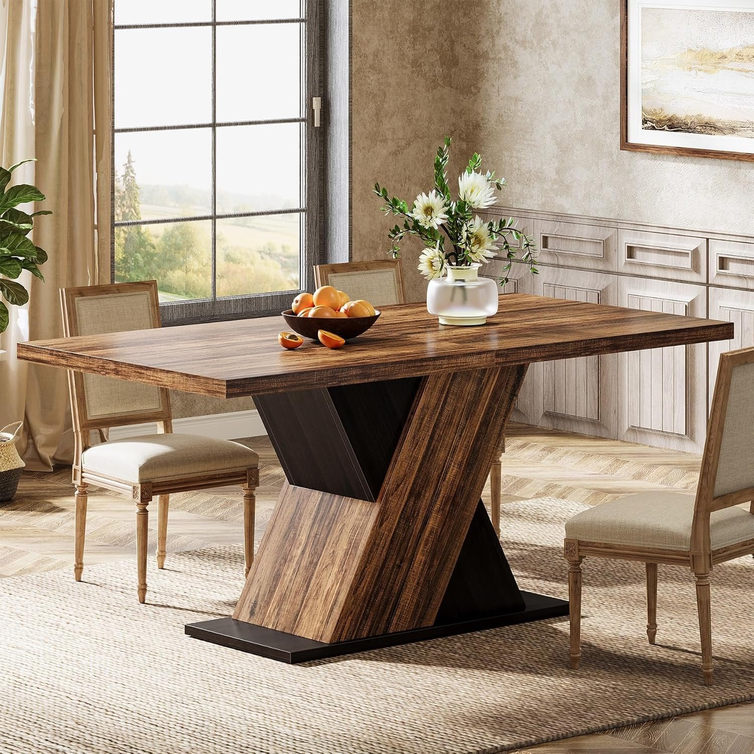 Tribesigns 55" Rustic Farmhouse Dining Table, Space-Saving Wood Table for 4