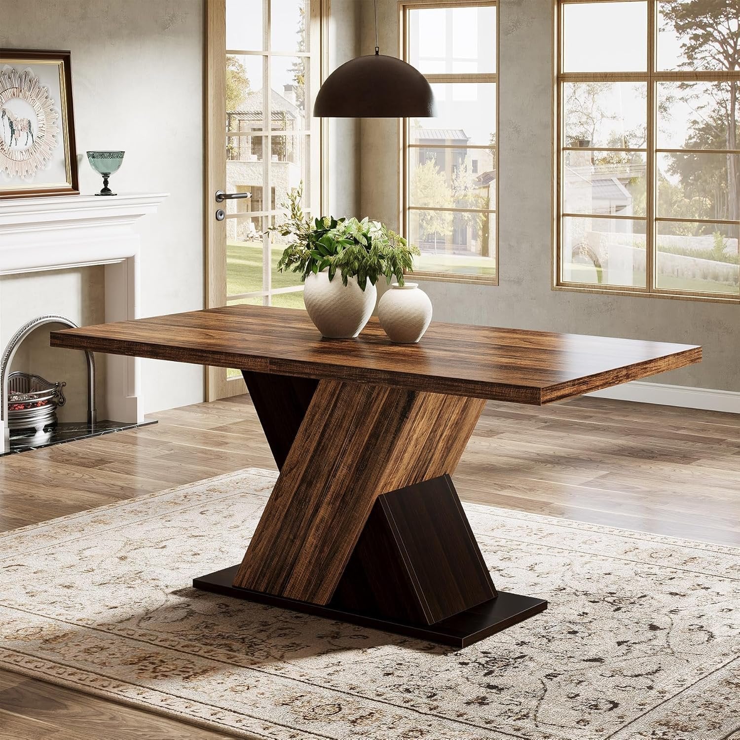Tribesigns 55" Rustic Farmhouse Dining Table, Space-Saving Wood Table for 4