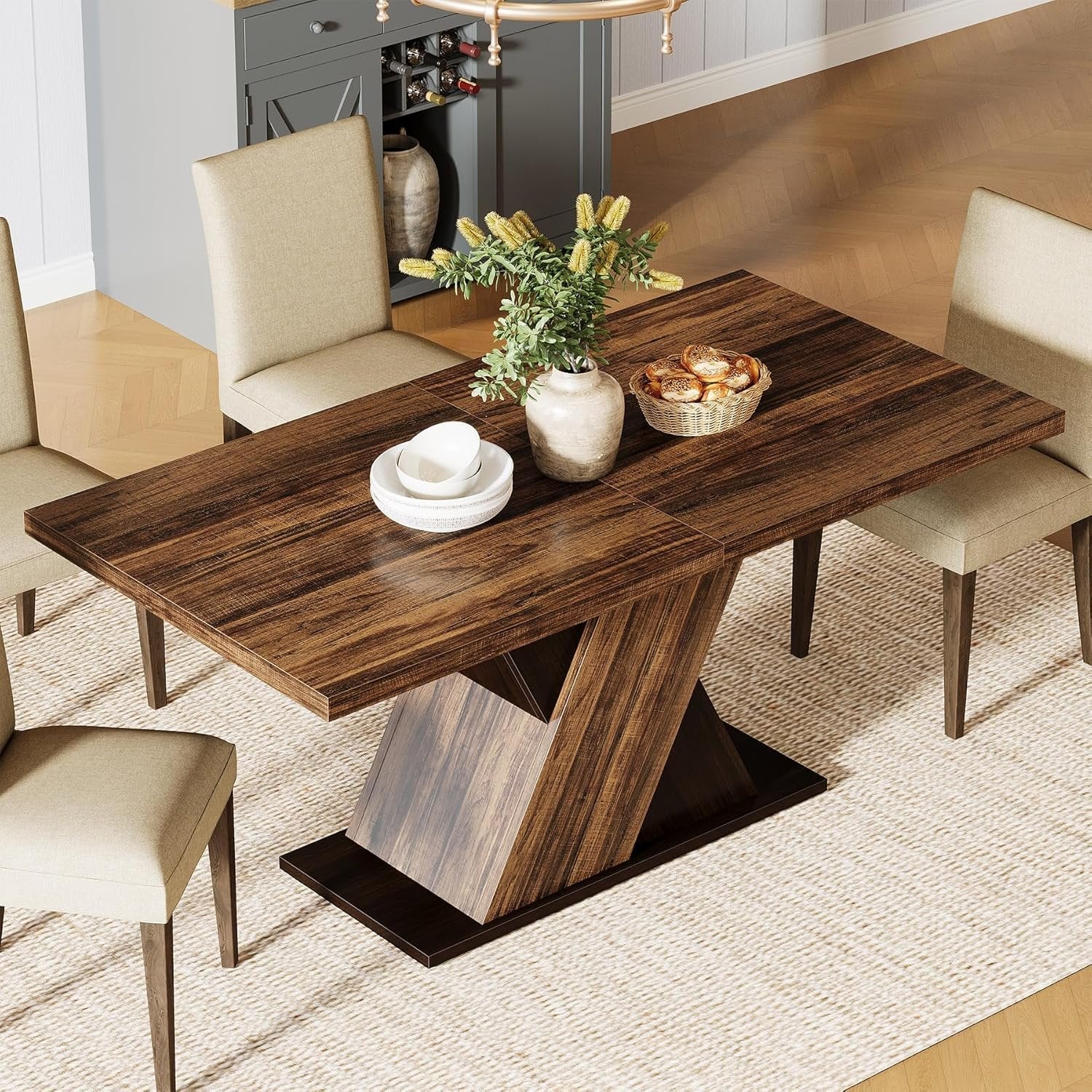 Tribesigns 55" Rustic Farmhouse Dining Table, Space-Saving Wood Table for 4