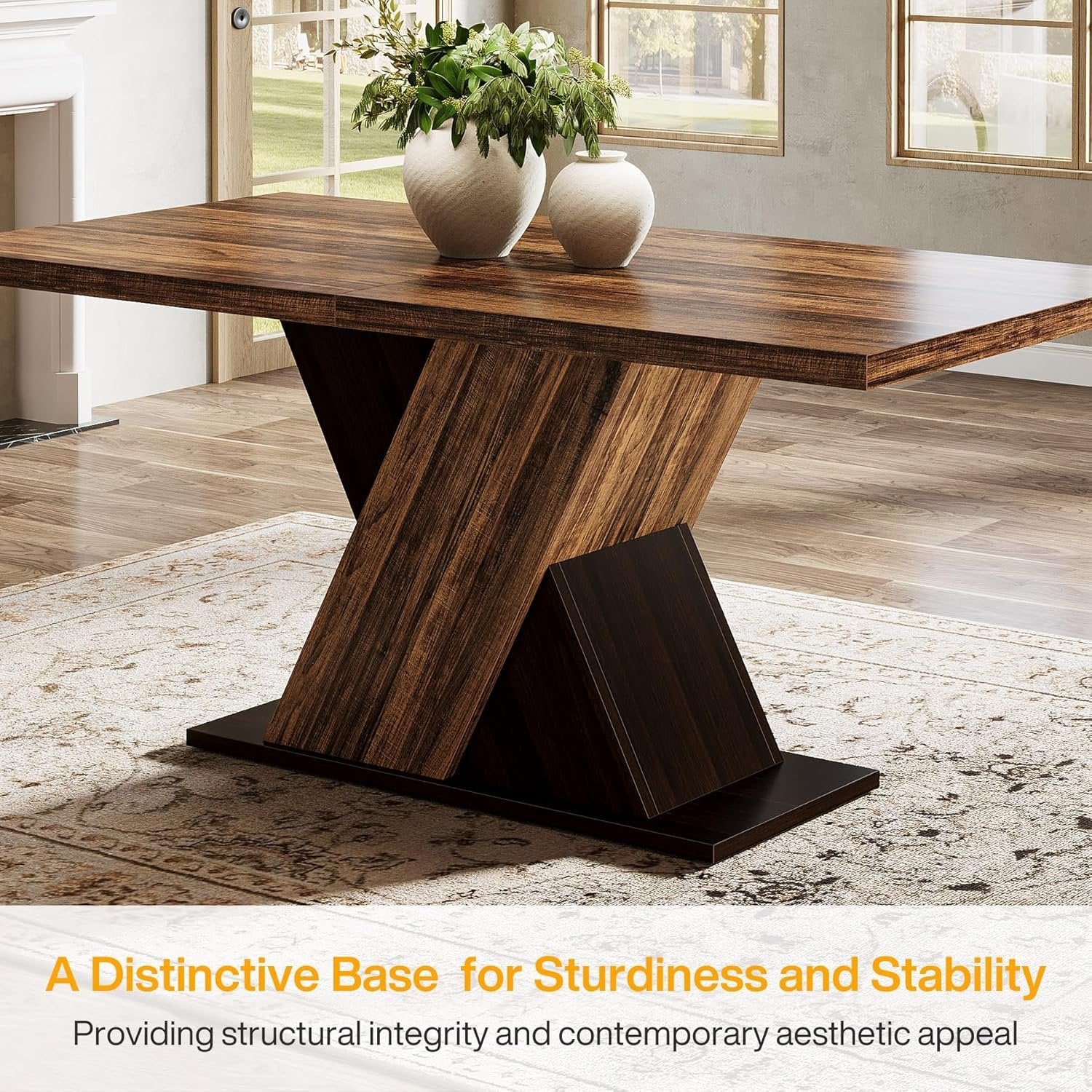 Tribesigns 55" Rustic Farmhouse Dining Table, Space-Saving Wood Table for 4