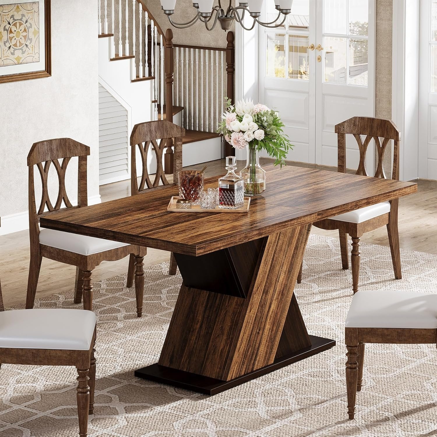 Tribesigns 55" Rustic Farmhouse Dining Table, Space-Saving Wood Table for 4