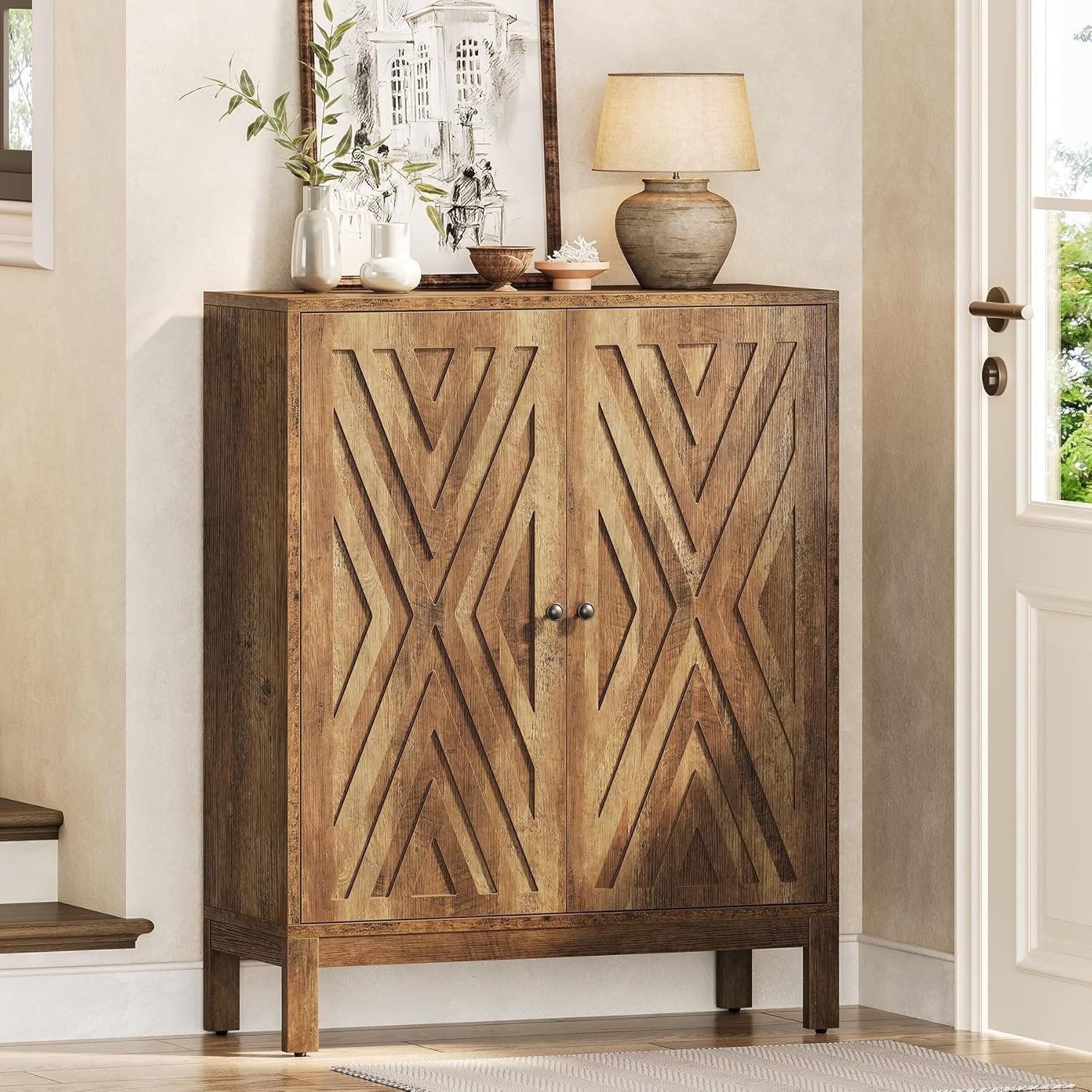 5-Tier Shoe Cabinet for Entryway, Brown Wooden Organizer with Adjustable Shelves