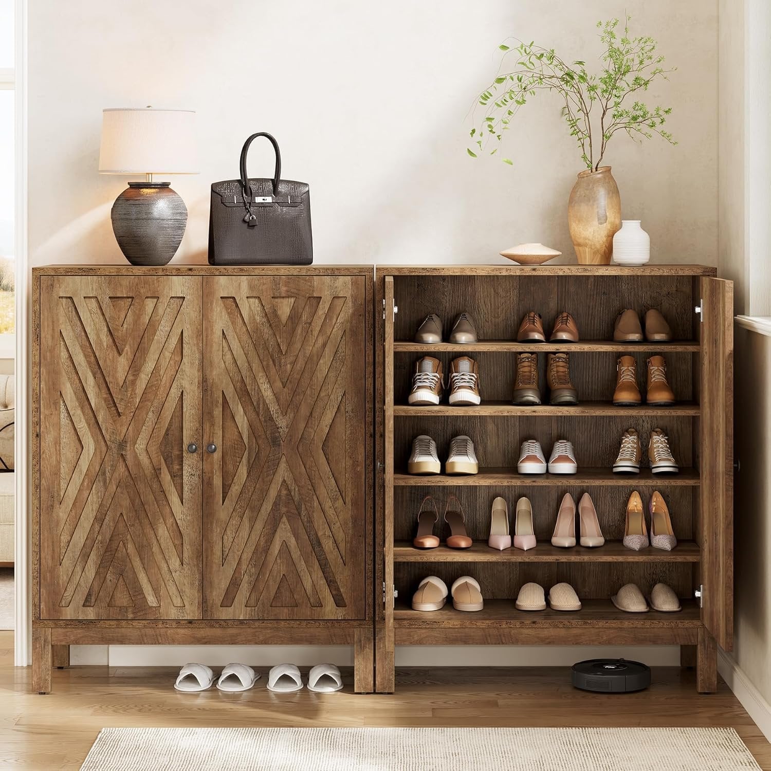 5-Tier Shoe Cabinet for Entryway, Brown Wooden Organizer with Adjustable Shelves